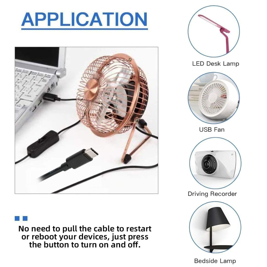 Chenyang USB Power Switch Extension Cable USB 2.0 Male to USB C Male with On/Off Power Switch Button DC 5V Power Extension Cable 1.0M image number 4