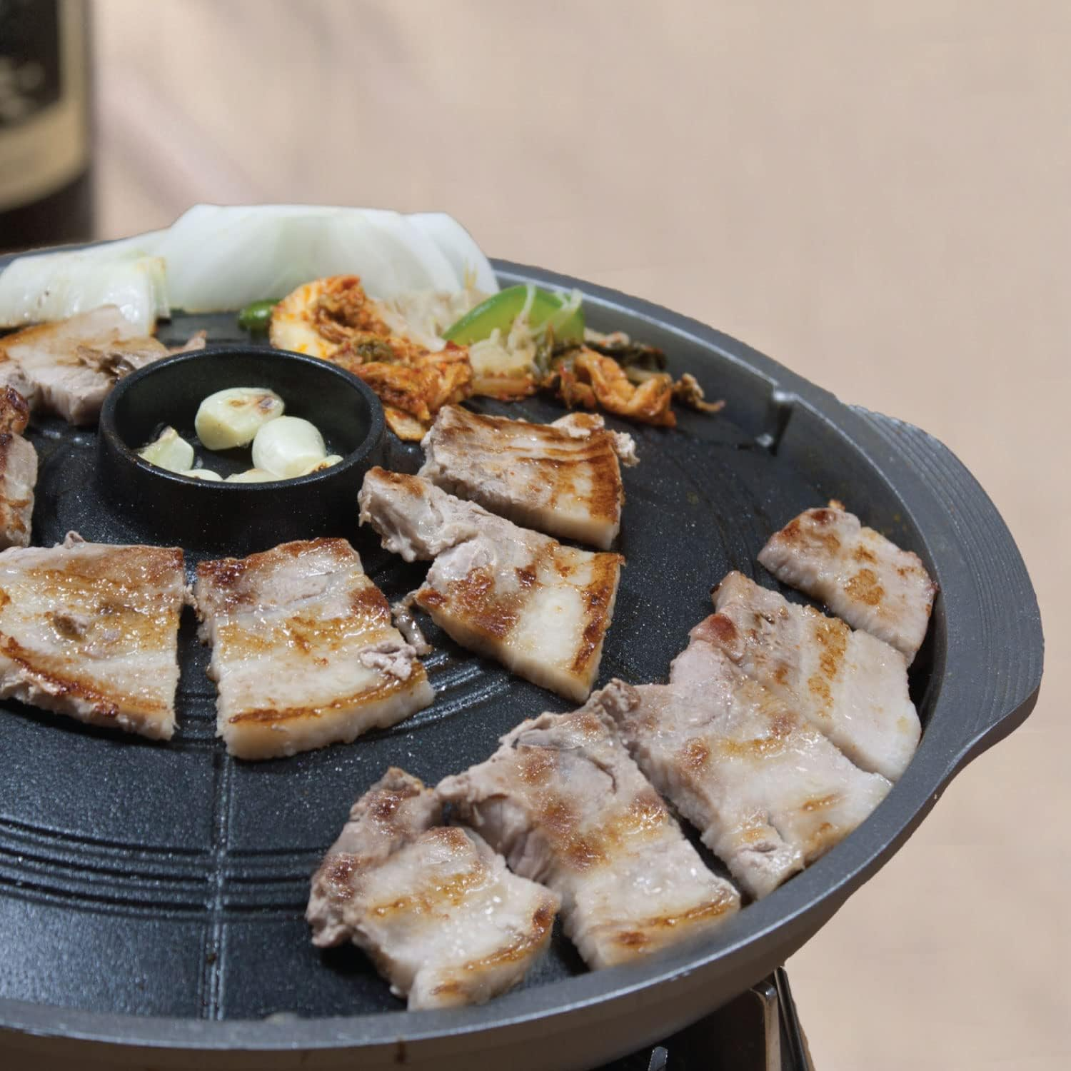 Cookking Korean Traditional BBQ Grill Pan, Cauldron Lid Shapestovetop Nonstick Indoor/Outdoor Smokeless BBQ Cast Aluminum Grill Pan image number 6
