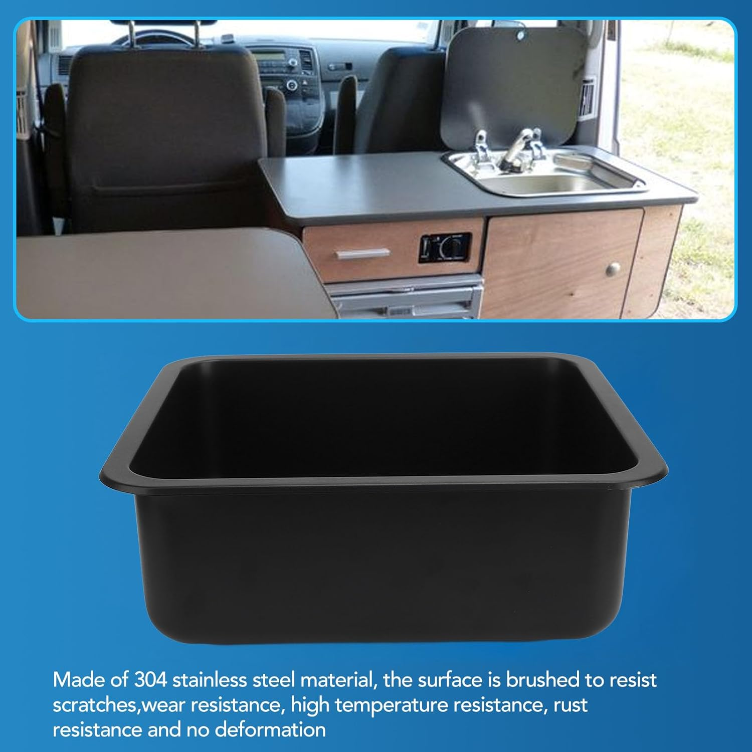 RV Sink, Stainless Steel Large Capacity Rectangular Kitchen Wash Sink for RV Motorhome Boat, Camper Yacht, Embedded Installation Single Bowl Kitchen Sinks (Spraying Plastics Black)