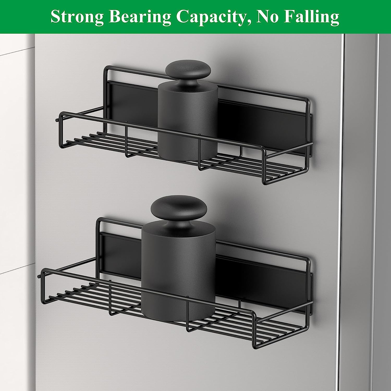 4 Pack Magnetic Spice Rack Organizer for Refrigerator and Microwave Oven, Metal Fridge Shelf for Kitchen, Black