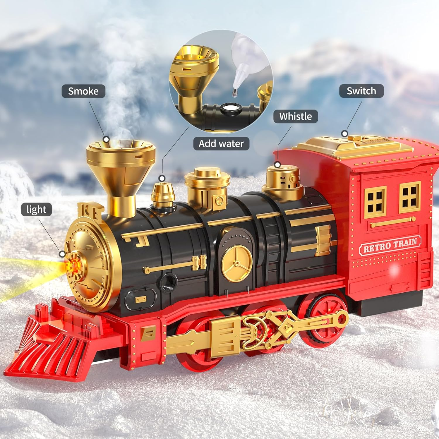 Train Sets with Steam Locomotive Engine, Cargo Car and Tracks, Battery Powered Play Set Toy W/Smoke, Light & Sounds, for Kids, Boys & Girls 3 4 5 6 7 Years Old image number 2
