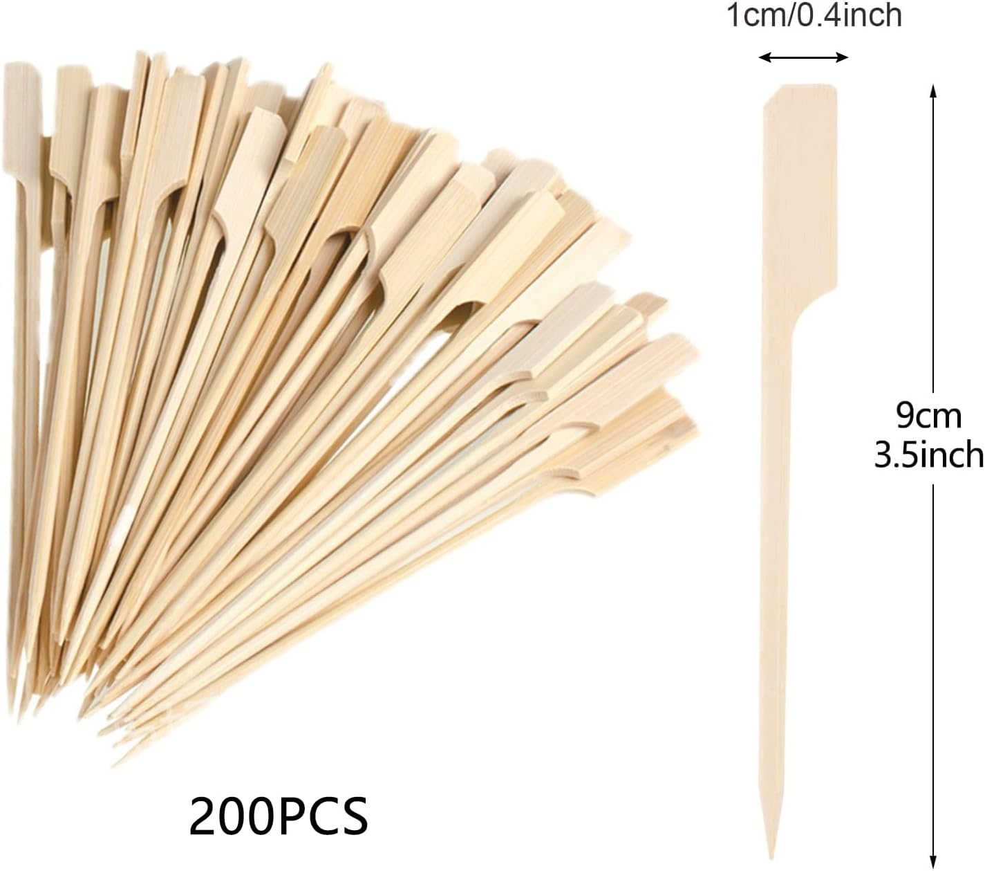 200 Pcs Bamboo Skewers - Bamboo Sticks Natural Wooden Skewers Bamboo Paddle Food Sticks Flat for Drinks Barbecue Kebabs Cocktail Sticks Satay Garnish Accessories Buffets Party Sandwich Hamburger 9 CM image number 2