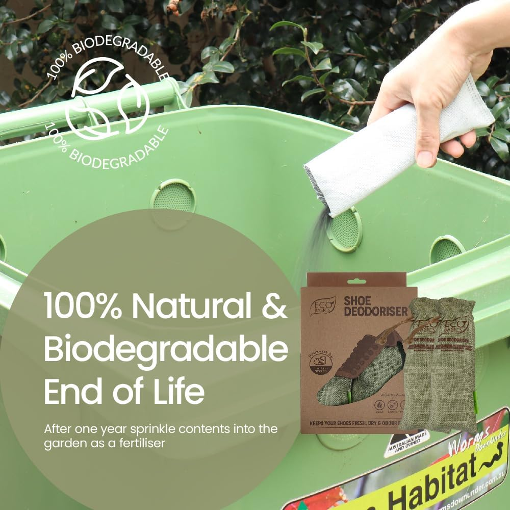 Eco Basics Shoe Deodoriser Twin Pack &ndash; 18X6X4 Cm. Bamboo Charcoal Absorbs Moisture, Bacteria, and Odours. Reusable by Sun Exposure. Lasts 1 Year; Eco-Friendly Compostable Charcoal for Garden Use. image number 3