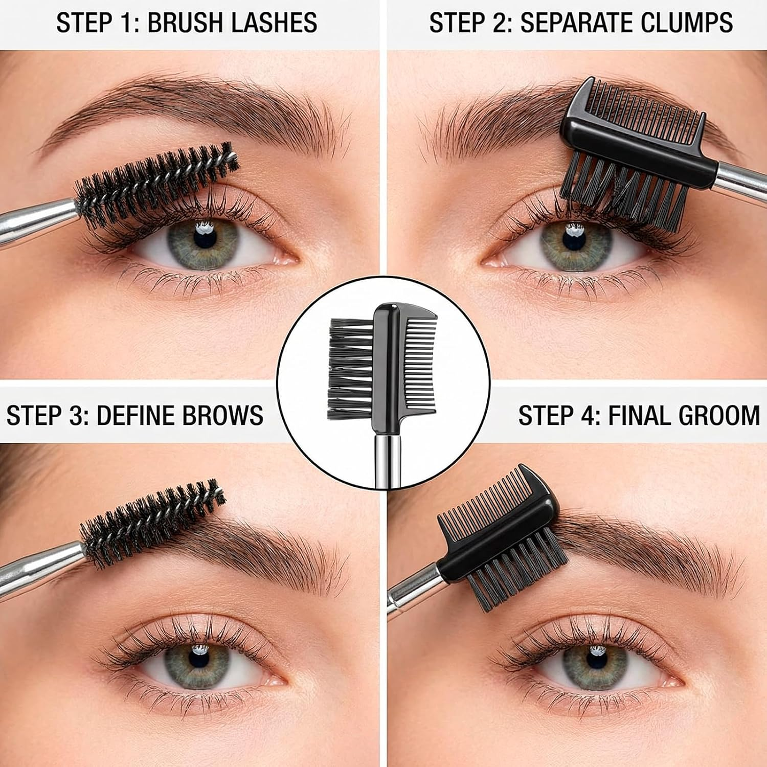 JANGJANG Eyelash Comb Lash Separator Tool, Professional Lash Comb and Brow Brush Set, Stainless Steel Fine Teeth for Eyelash and Eyebrow Care, Lash Spoolie for Daily Makeup Use, 4 Piece Set