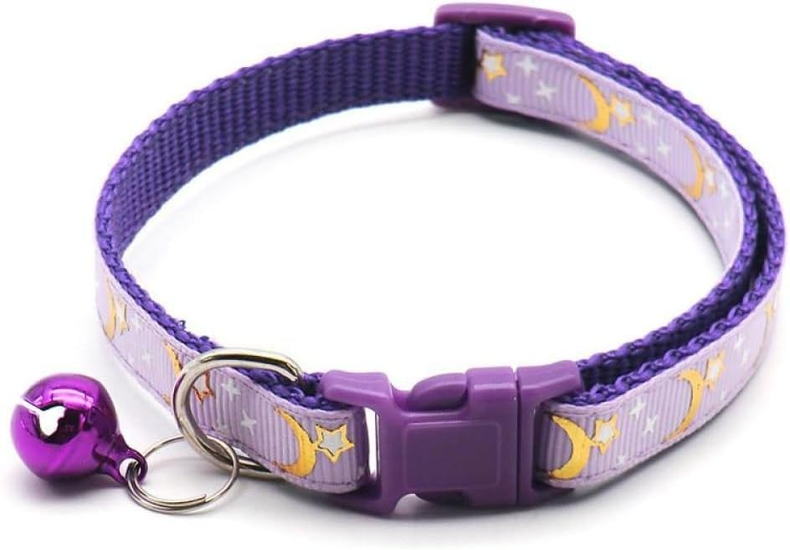 Reflective Cat Collars Breakaway with Bell Moons Stars 2 Pack Girl Boy Pet Kitten Collar Adjustable 7.5-12.5 Inch (Purple) image number 2