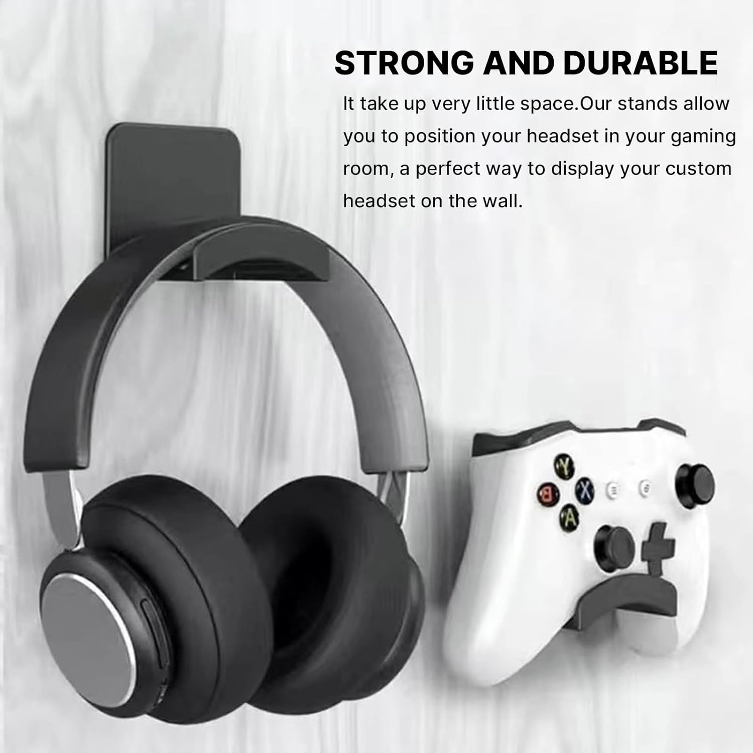 Universal Headphone Stand Holder &ndash; Adhesive Headset Hanger Hook for Wall & under Desk Mount &ndash; Fits Beats, Sony, Bose, JBL, Gaming Headphones & Controllers &ndash; Black (2 Pack) image number 1