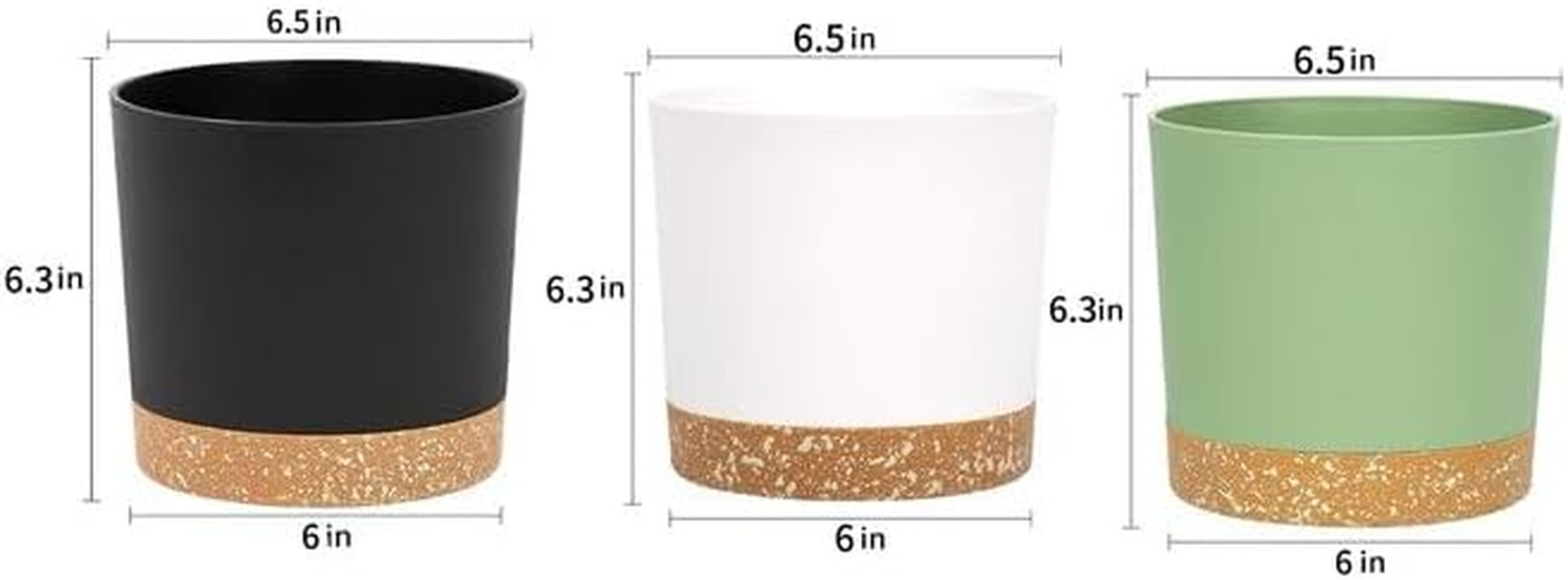 Plastic Flower Pots with Drainage Holes,Set of 3 Planters, Herb Pot with Saucer,Removable Base, round Plant Pot for Indoor and Balcony Succulent Cactus(Three Colors) image number 2