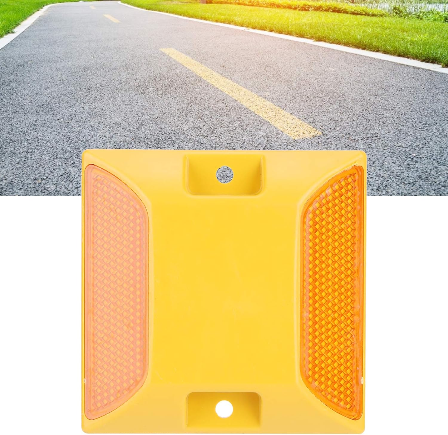 Reflective Road Marker 6PCS Double Yellow Plastic Road Reflectors Street Pavement Driveway Stud Markers Reflective Rewritten image number 4