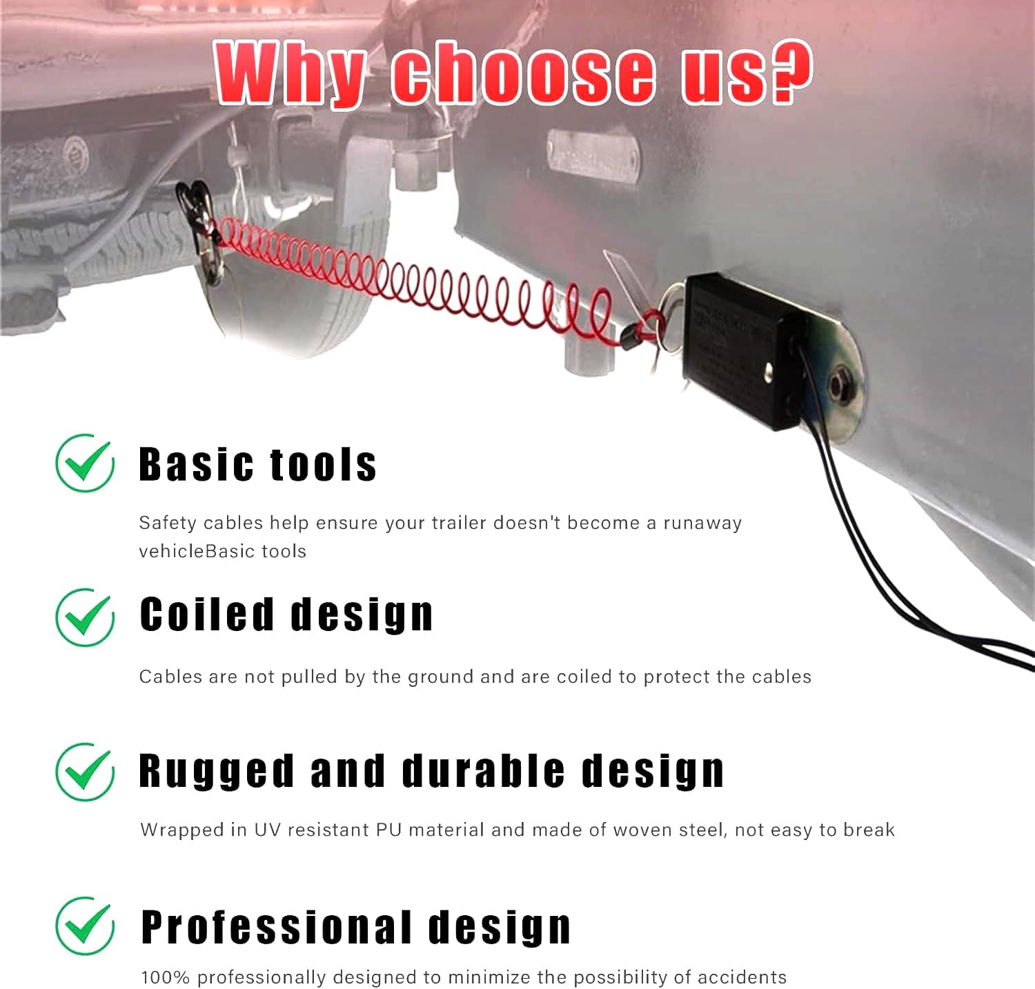 Xinghonyac Trailer Breakaway Cable, Trailer Brake Cable, RV Stainless Steel Spring Towing Coiled Wire, Coiled Brake Away Cable with Stainless Steel Carabiner for Breakaway Switch (4 Ft) image number 2