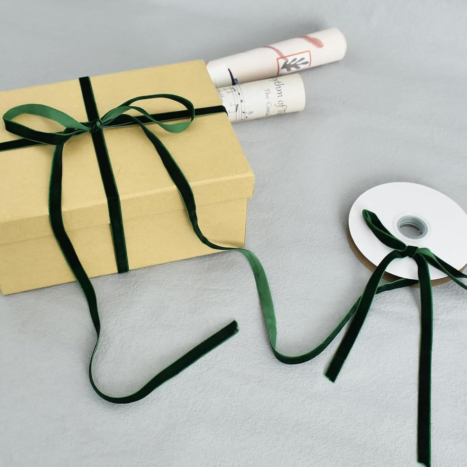 YQQZQ Vintage Velvet Ribbon, 10Mmwidth 22M Length,Ldeal for Gift Wrapping Craft Hairchoker Wrap Gifts for Mother'S Day (Green) - Golden image number 3