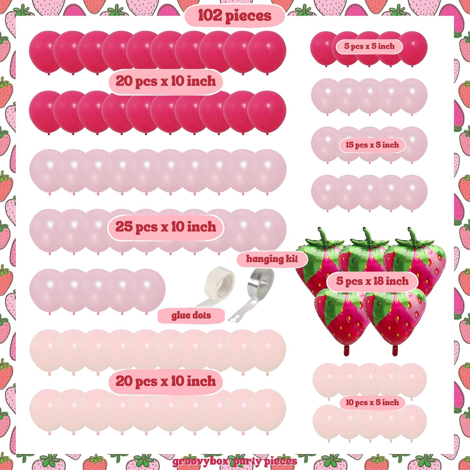 102 Pcs Strawberry Balloon Arch Garland Kit image number 3