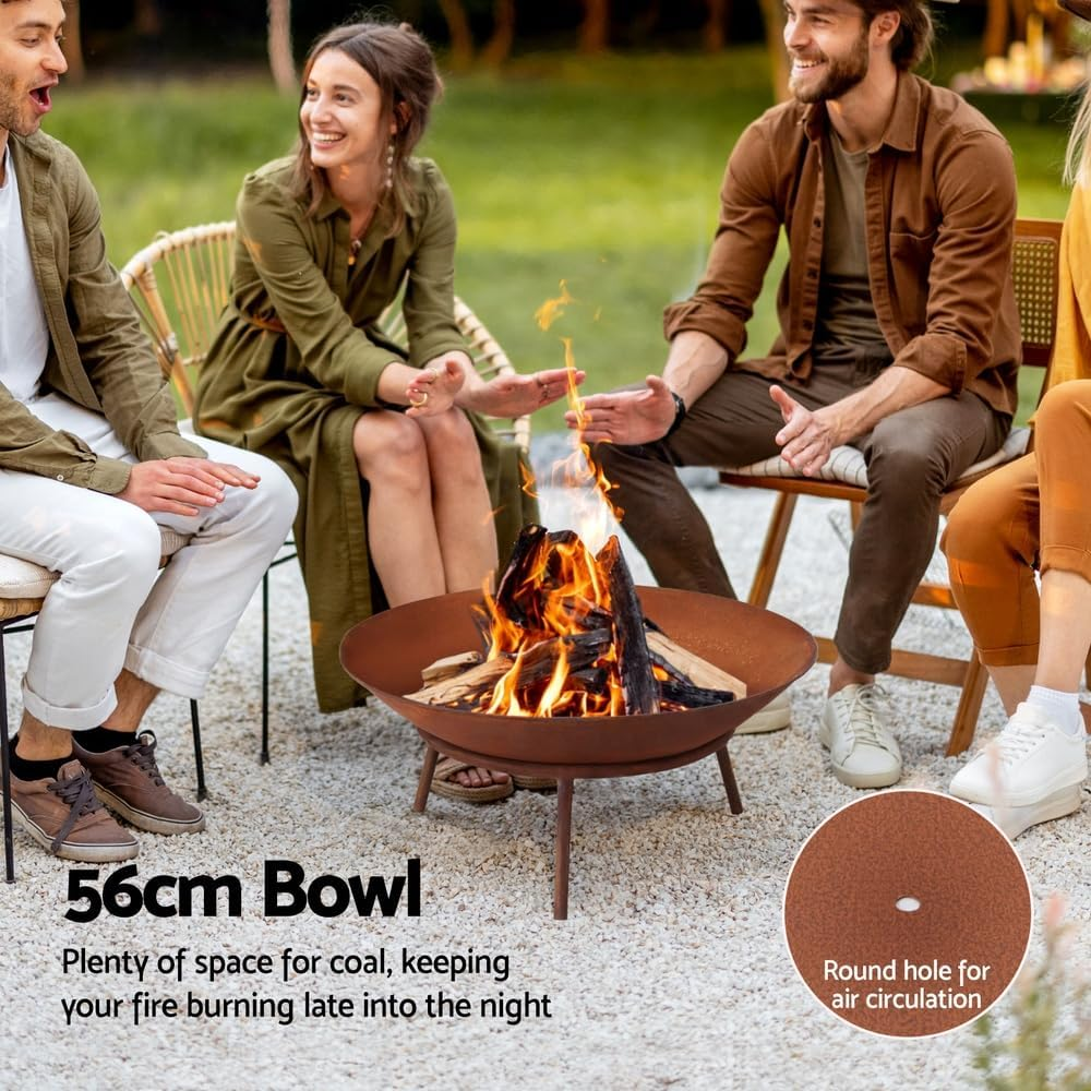Grillz 60Cm Fire Pit Campfire Charcoal Wood Burner Rustic Iron Outdoor Patio image number 4