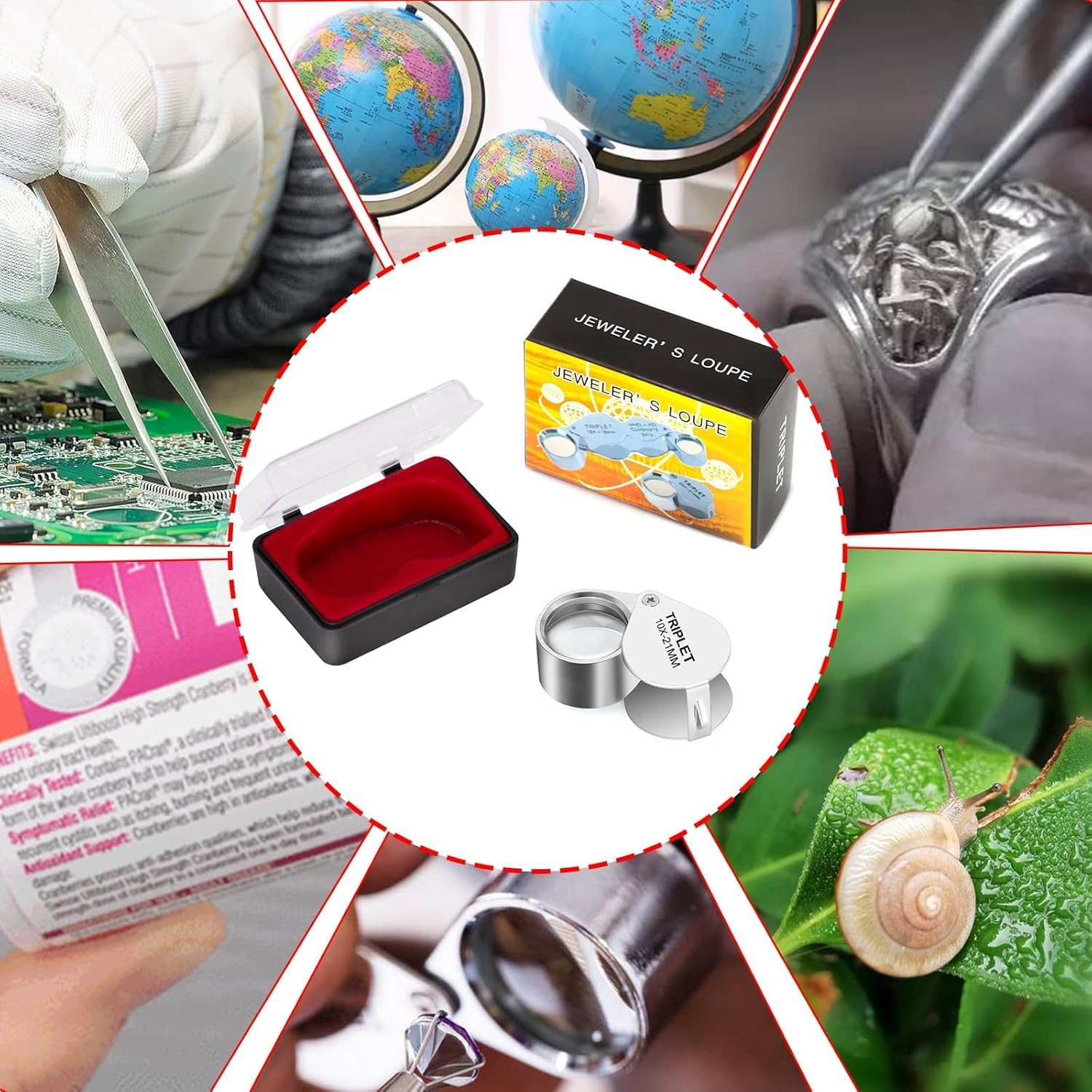 10 Times Metal Jewelry Magnifying Glass Tool Eye Foldable Magnifying Glass Triple Glass Magnifier(10X21Mm)