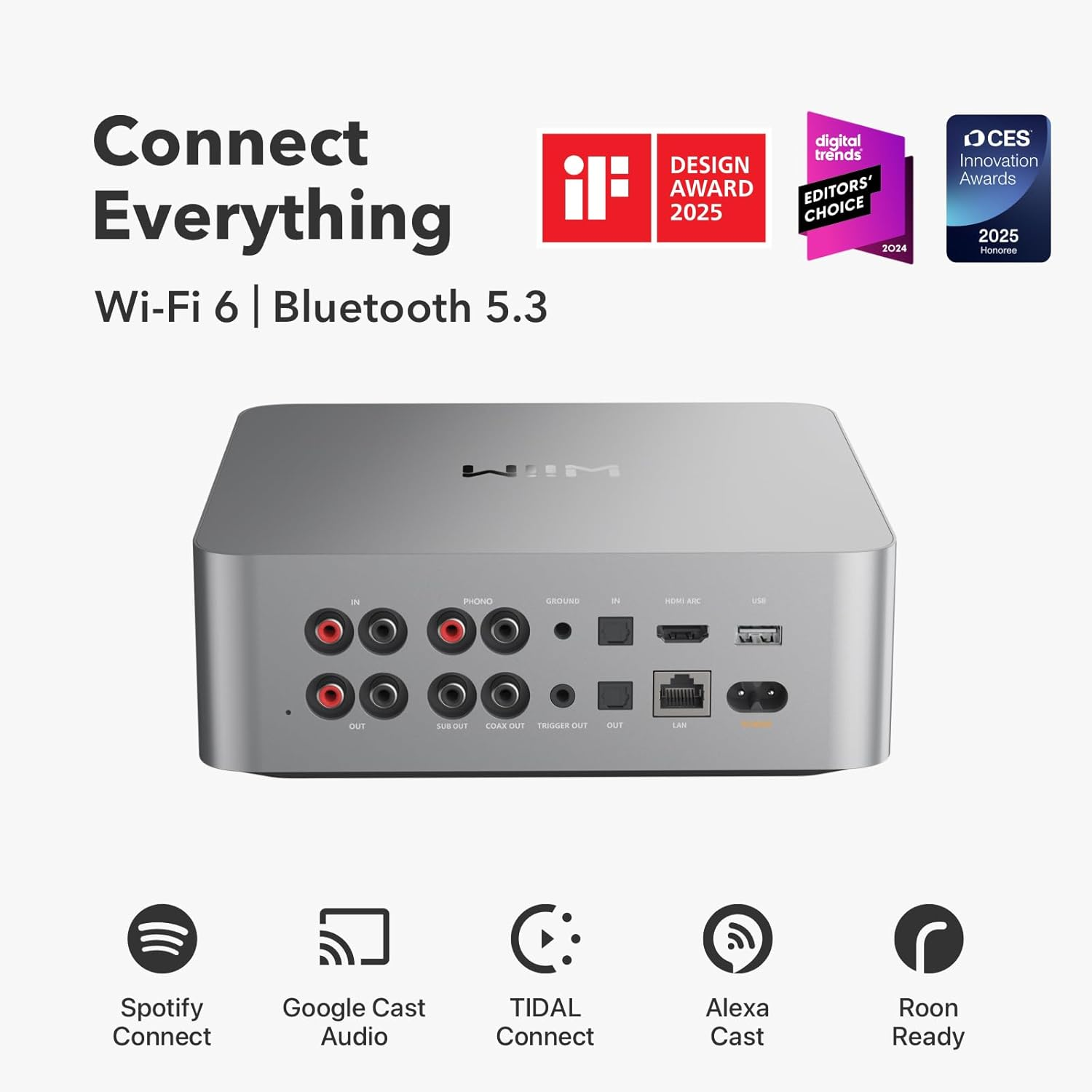 Wiim Ultra Music Streamer & Digital Preamp | 3.5" Touchscreen, Compatible with Google Cast & Alexa, Stream Spotify, Amazon Music, Tidal & More | HDMI ARC, Phono Input & Headphone Output | Silver image number 4