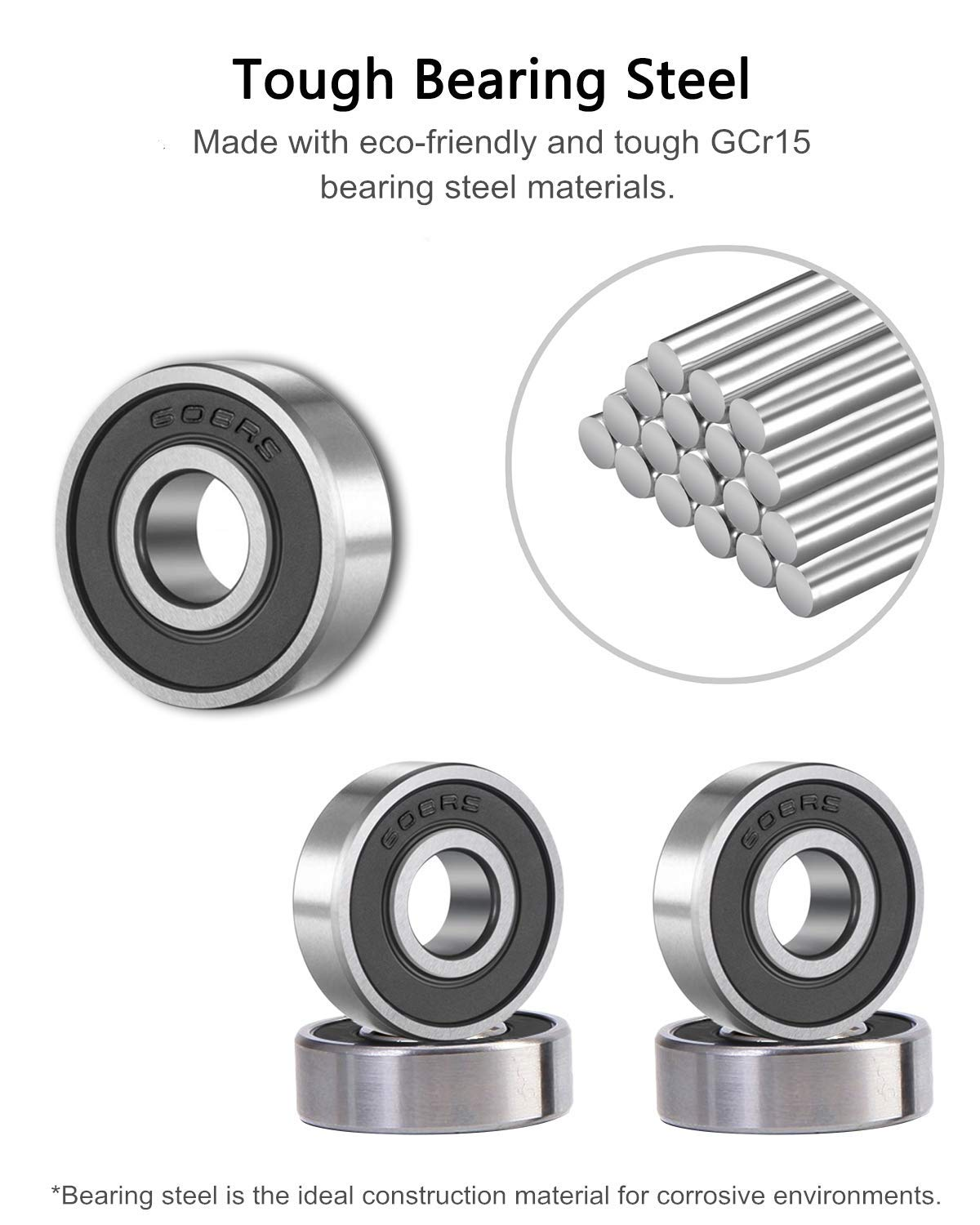 20PCS Rolling Bearings 608 2RS Skateboardball Bearings, Bearing Steel and Double Rubber Sealed Miniature Deep Groove Ball Bearings for Roller Skating (8Mm X 22Mm X 7Mm)