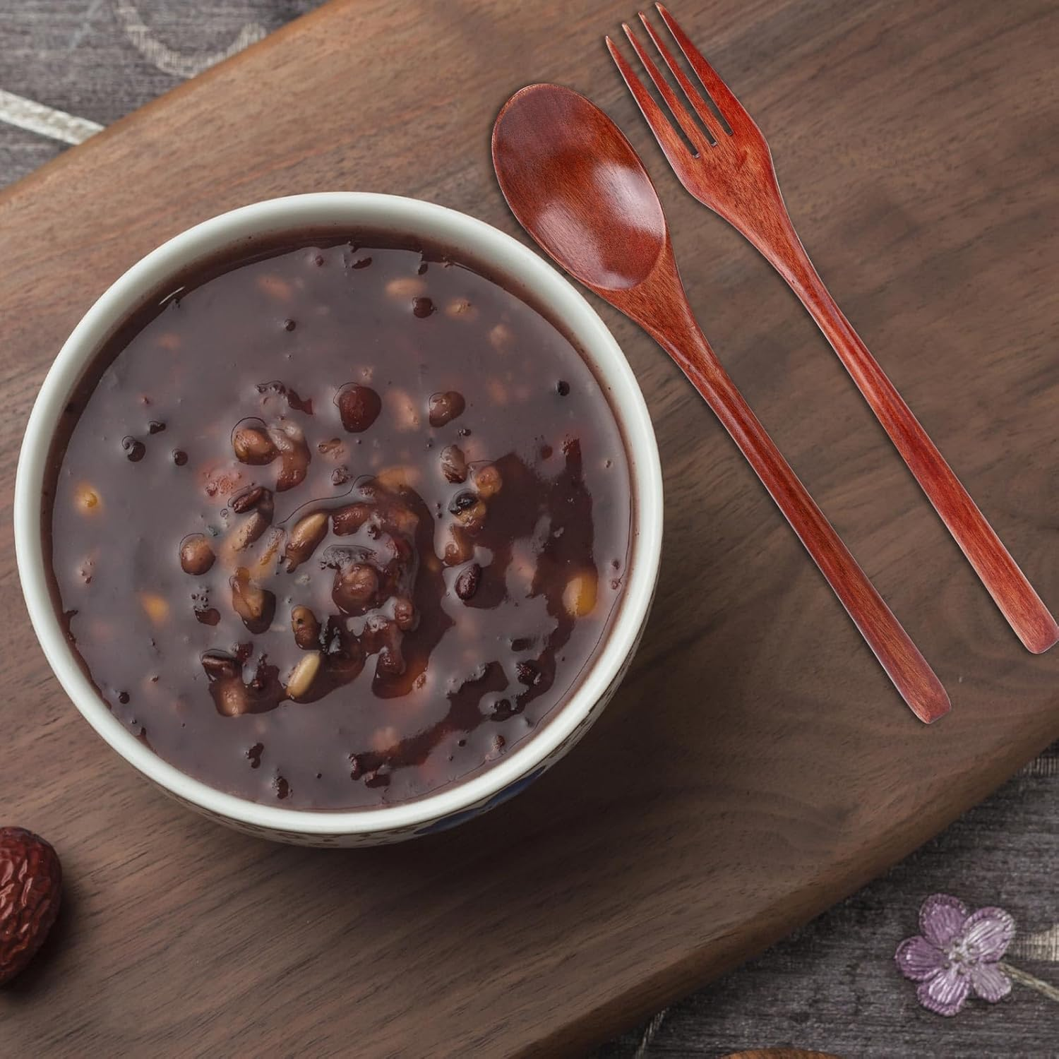 Gosknor 6Pcs Wooden Spoons and Forks, 3 Sets of 8.86 Inch Wooden Flatware for Daily Use image number 2