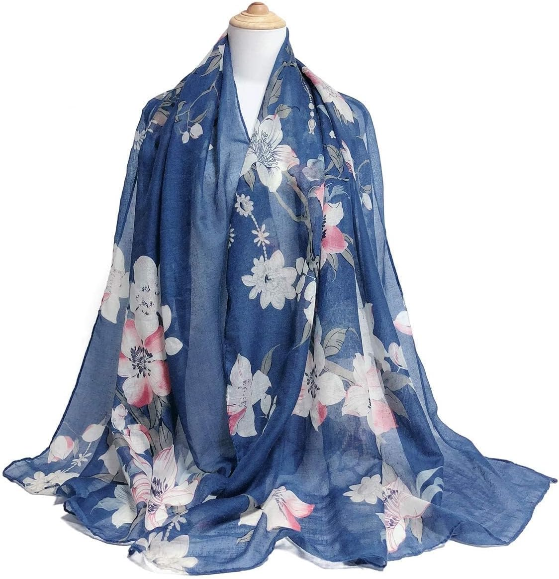 GERINLY Women Fashion Scarves Lightweight Flowers Print Shawl Wrap Head Scarf image number 2