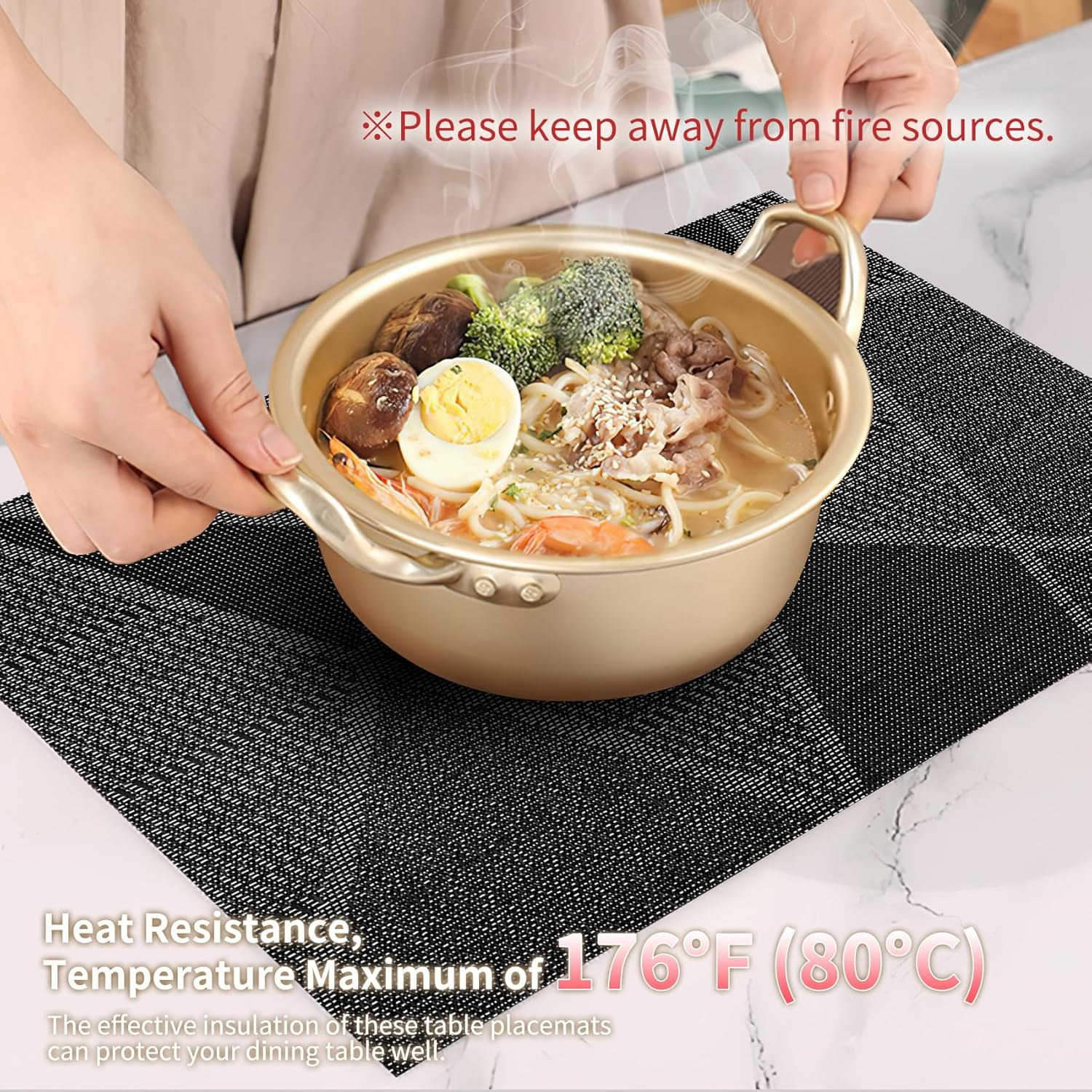 Annhua PVC Placemats Set of 2, Heat-Resistant Table Mats for Dining - Washable Rectangle Place Mat with Geometric Pattern for Home Kitchen Decor, 45 X 30 Cm - Black image number 2