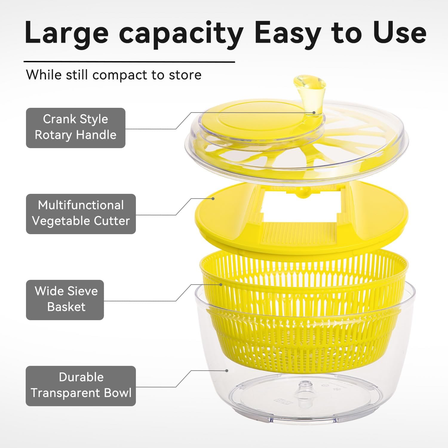 Stelive 2-In-1 Salad Spinner & Mandoline Slicer Lettuce Spinner Vegetable Washer Dryer with 5 Interchangeable Blades, 5L Large Capacity, Easy to Clean, Food-Grade Kitchen Tool for Vegetables & Fruits image number 3