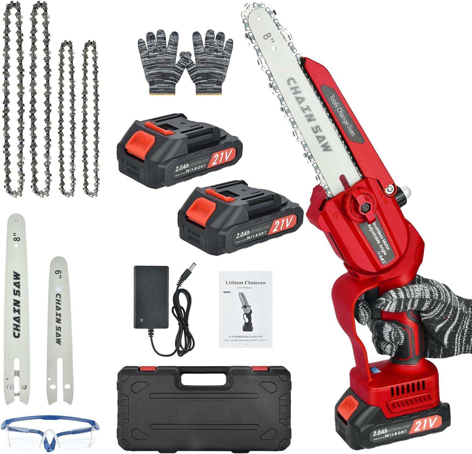 Mini Chainsaw Cordless 8 Inch & 6 Inch: Upgraded Brushless Battery Chainsaw, 2 * 2.0Ah Powered Electric Chainsaw, One-Handed Portable Handheld Small Chainsaw for Courtyard Tree Branch Wood Cutting image number 5