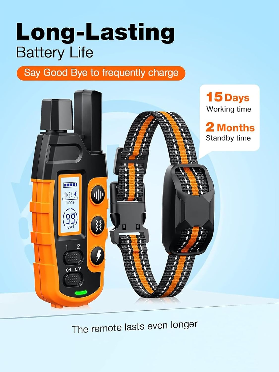 XIULIUU Dog Shock Collar - Dog Training Bark Collar with Remote for 2-55Kg Small Medium Large Dogs Rechargeable Waterproof E Collar with Beep (1-8), Vibration(1-16), Safe Shock(1-99) (Orange) image number 4