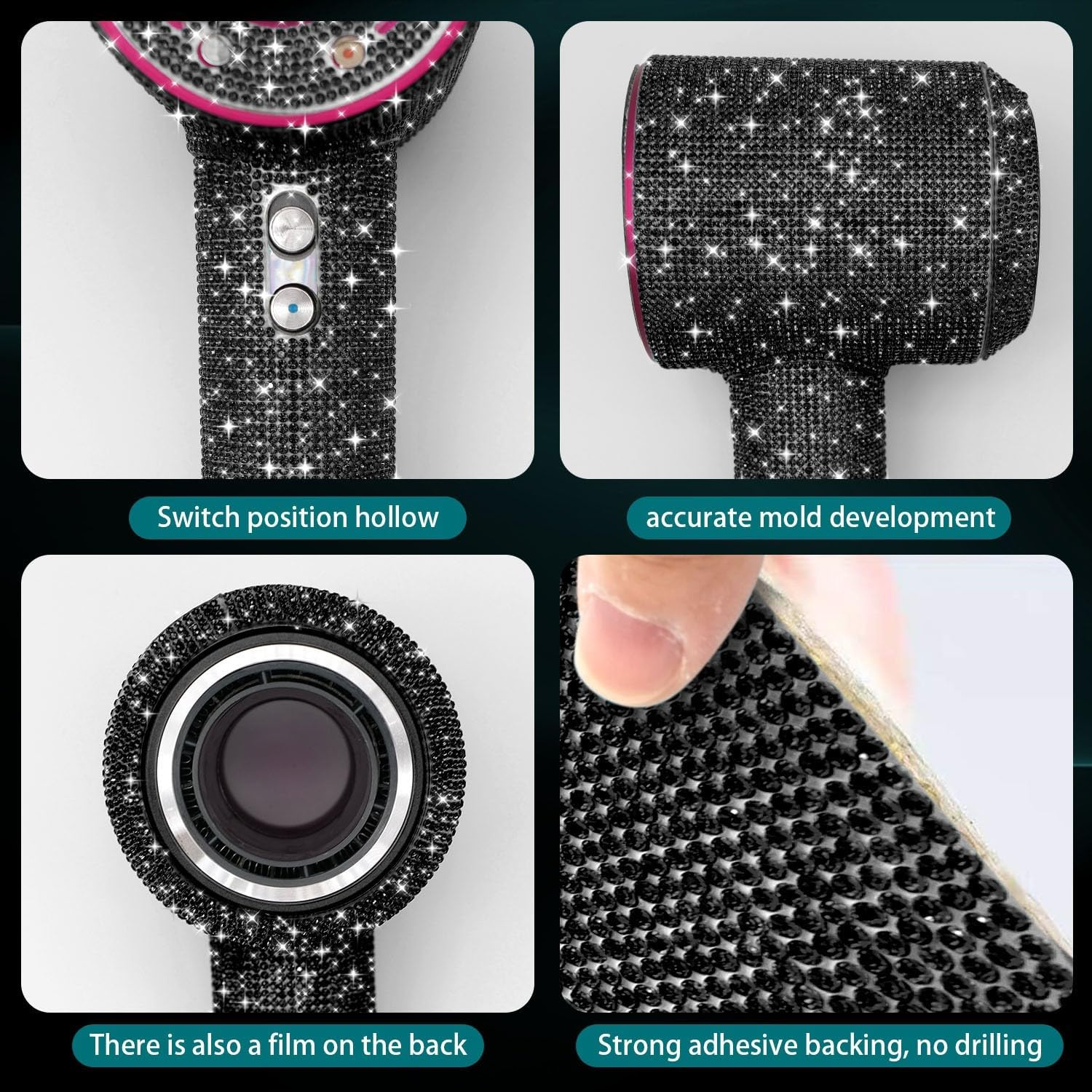 Rhinestones Case for Dyson Hair Dryer Anti-Scratch Shockproof Dust Proof Travel Protective Case Cover for Dyson HD01 HD03 HD07 HD08 (Black)