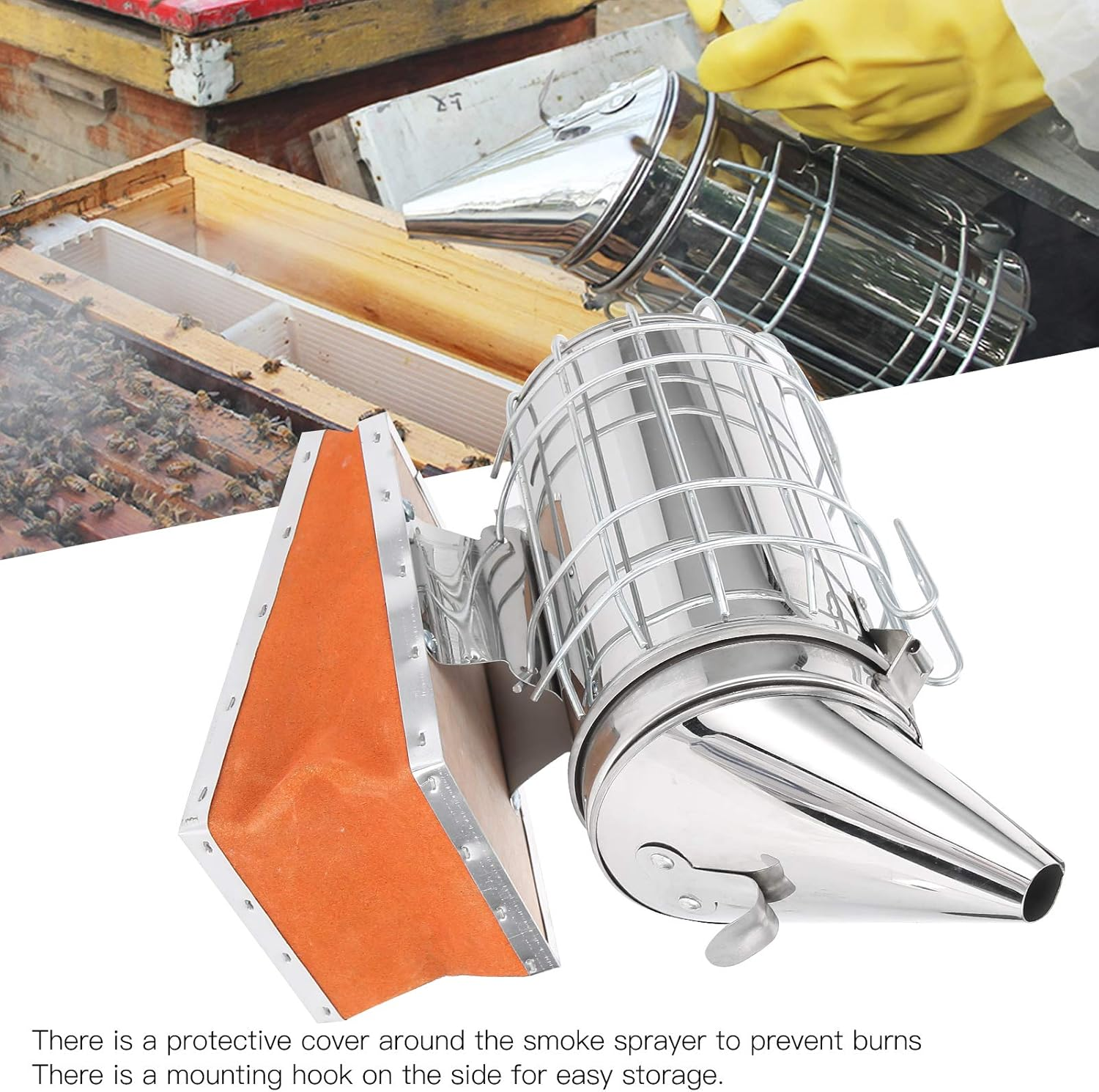 Stainless Steel Beekeeping Smoker, Large Pro Bee Smoker with Red Cowhide Smoke Storage Part, Mounting Hook, Easy to Carry and Store, Beekeeping Equipment for Beekeeper image number 5