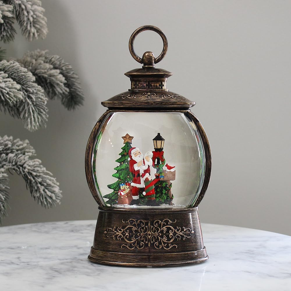 Animated Light-Up Musical Christmas Water Lantern Snow Globe with Santa Scene, Swirling Glitter, Vintage Style image number 5