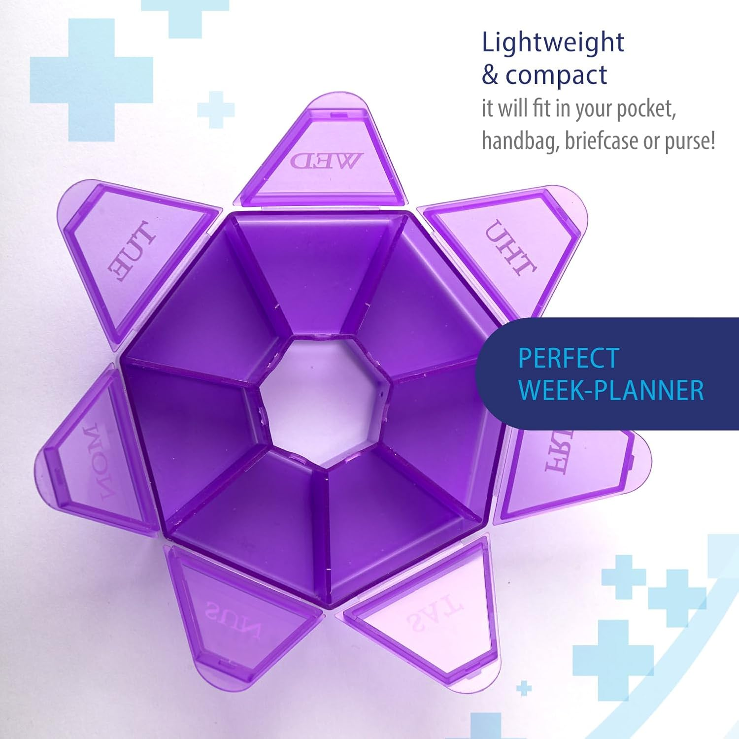 7-Sided Portable Pill Box Medicine Planner Small Case (Seven Day Weekly Travel Container) Medication, Vitamin Holder Boxes Organizer Pillbox Dispenser Organizer, Sorter and Reminder Containers image number 1