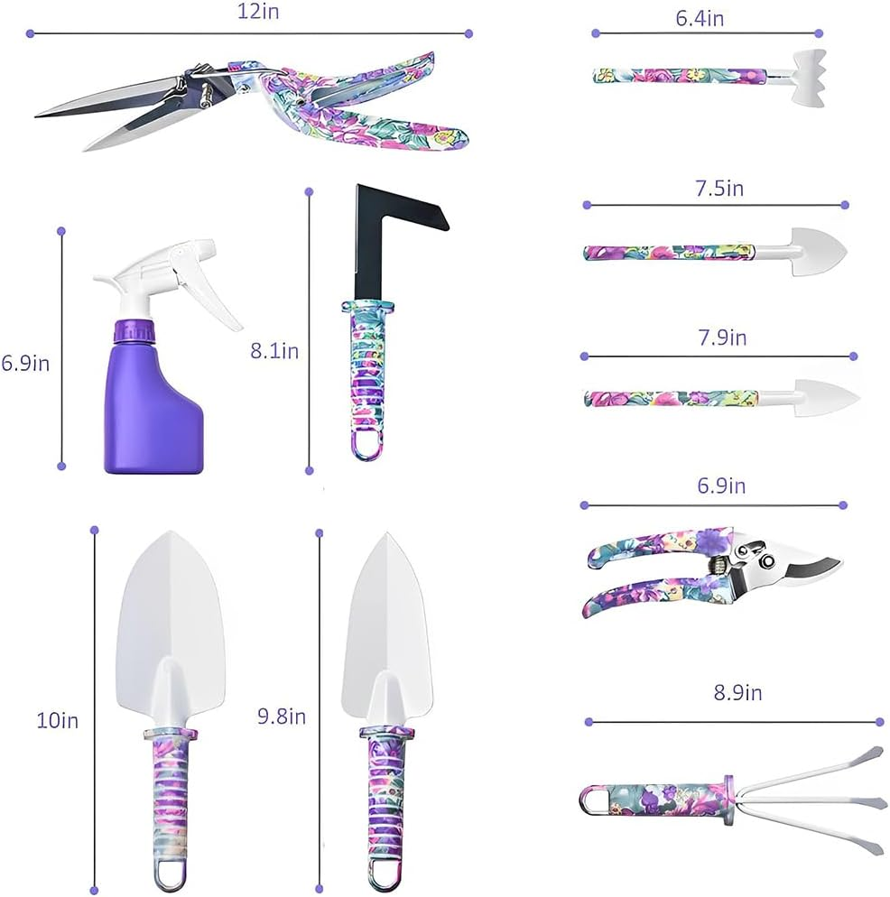 Springup Garden Tools Set, 10 Pieces Gardening Gifts Stainless Steel with Storage Case with Garden Trowel Pruners, Rake, Shovel, Trowel, Sprayer, and More -Garden Gifts for Men & Women (Purple) image number 4