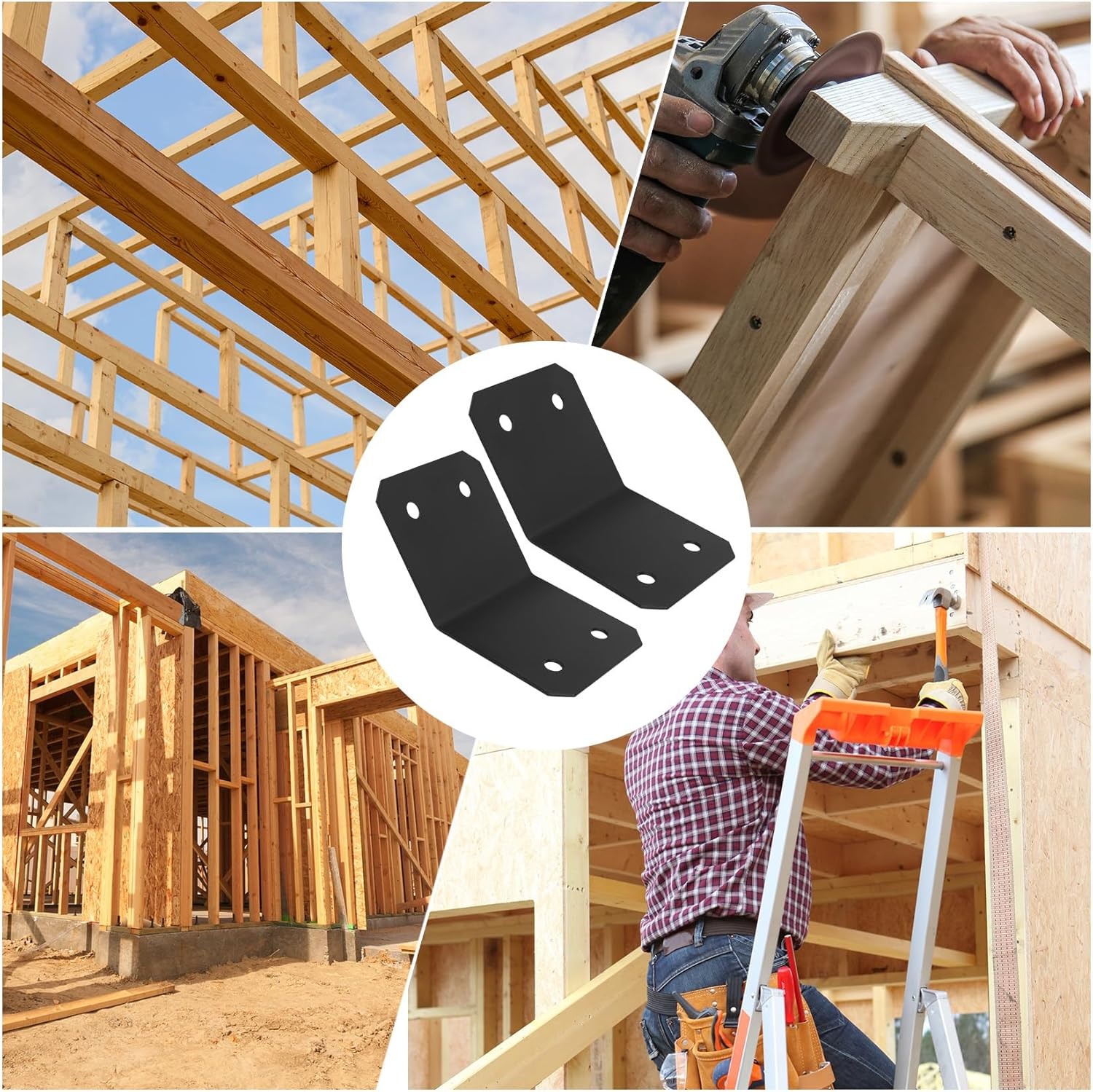 Pack of 2 Angle Connectors 135 Degrees Mounting Angle 135&deg; Angled Flush Inner 45 Degree Angle Connector for Blunt Connected Posts and Beams - 120 X 120 X 127 X 3 Mm, Black image number 5