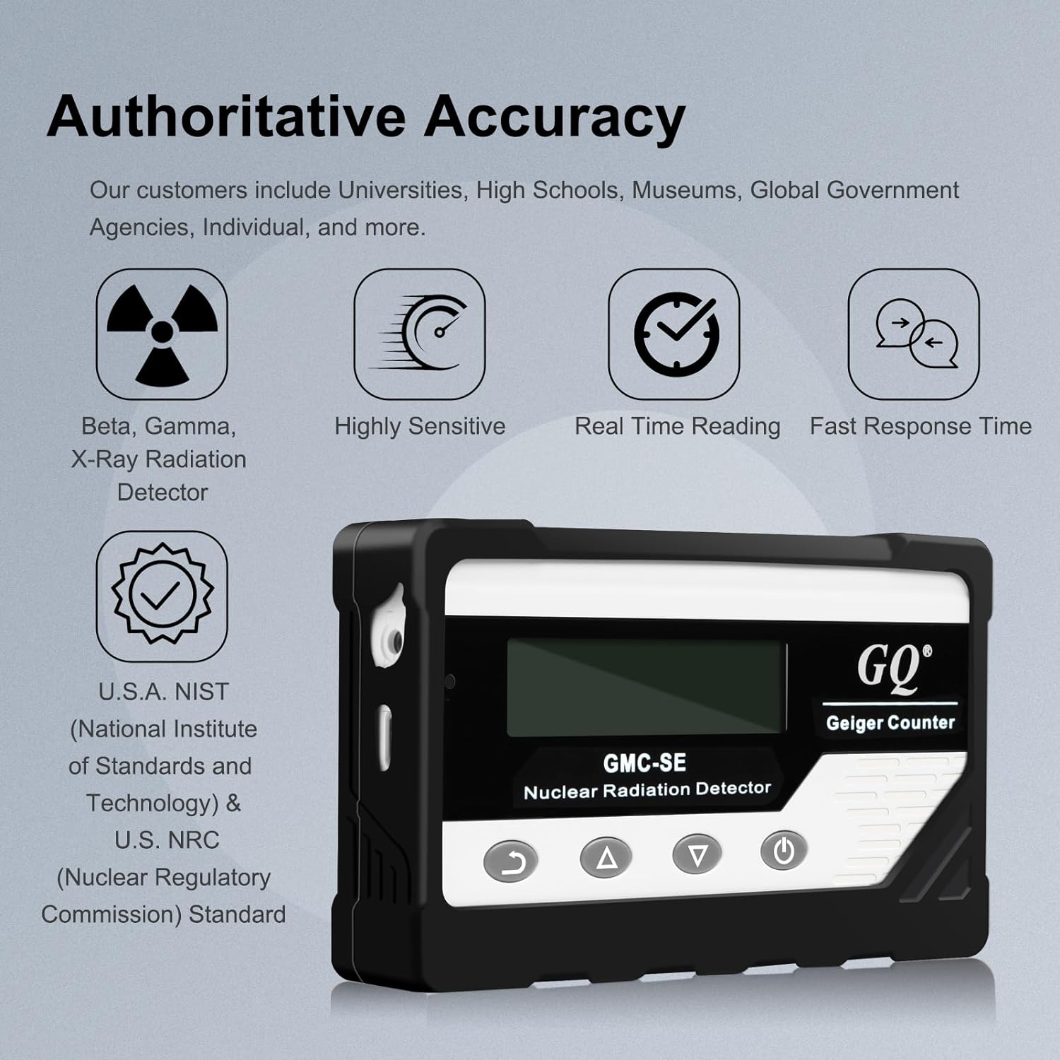 GQ GMC-SE Geiger Counter Radiation Detector Beta Gamma X-Ray Digital Nuclear Radiation Dosimeter Portable USA NIST & NRC Radiation Monitor Meter, Data Recording Device, Drop-Proof Black Silicone Case image number 5