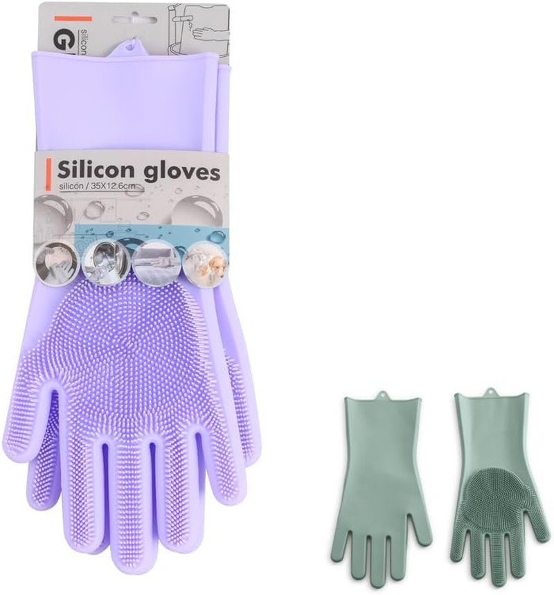 LYLAC 1PAIR Silicone Cleaning Gloves with Scrubbing Bristles,35X12.6Cm,3 COLS