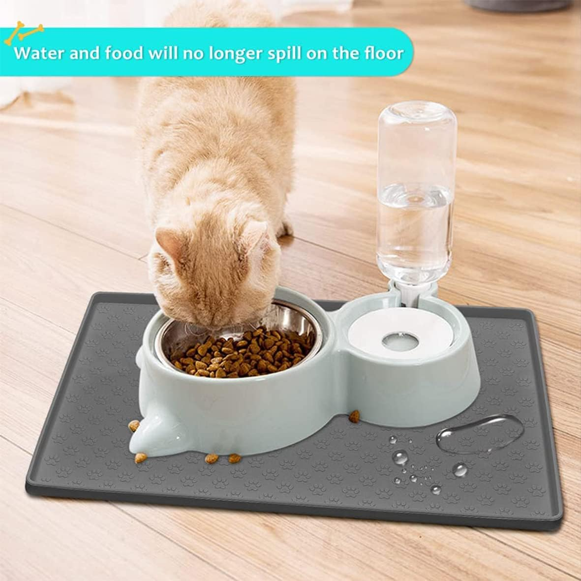 Umtiti Bowl Mat for Dogs and Cats (48 X 30 Cm, Grey), Waterproof Non-Slip Silicone Dog Bowl Feeding Bowl Mat, Waterproof Mat with Rim, Dishwasher Safe, M-1 Piece, Grey image number 1