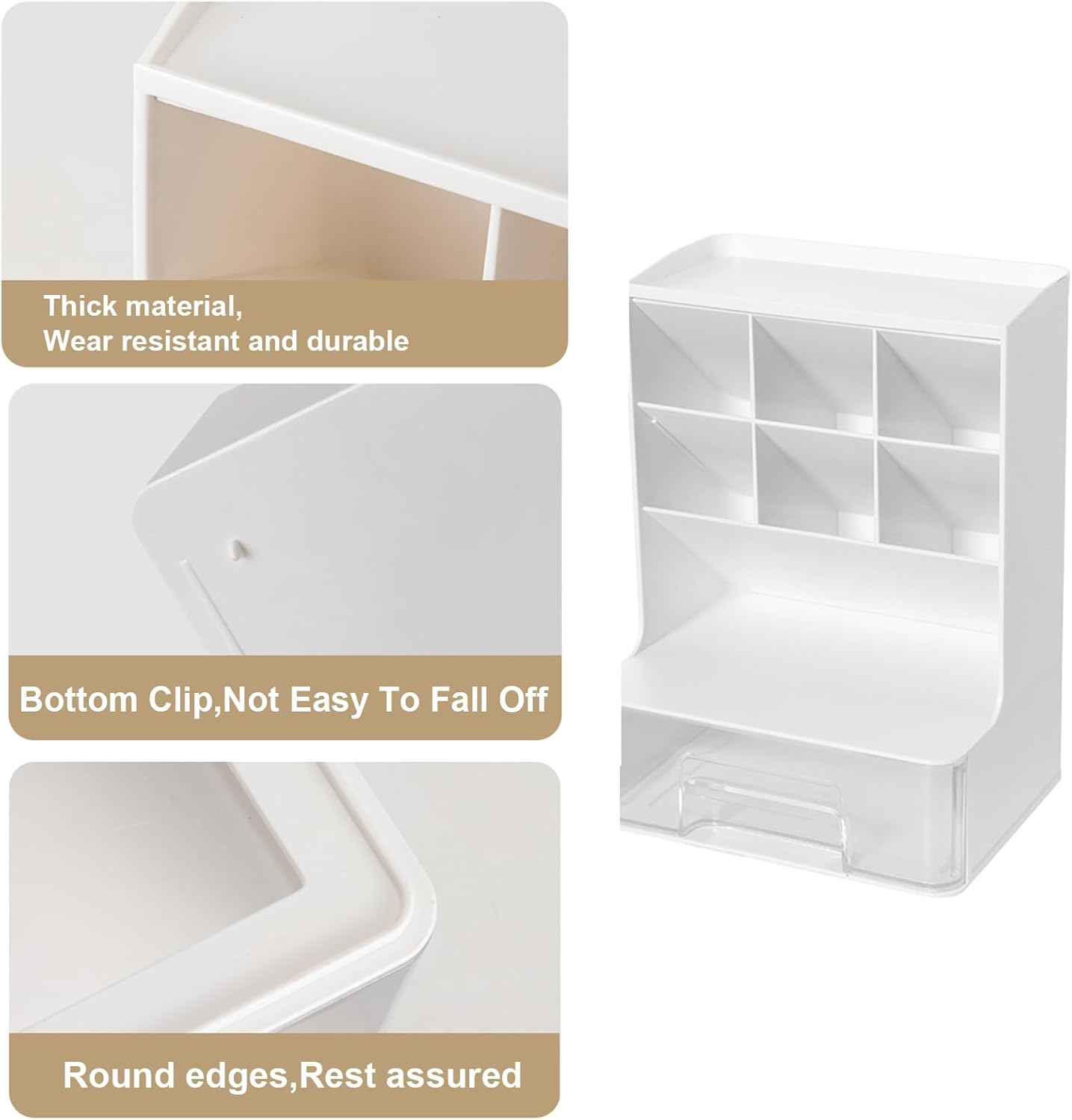 Enliansgo Desk Organizer Office Desktop Organizer with Drawer, Multi-Functional Pencil Organizer, Desk Organizers and Accessories for Office Art Supplies, Desktop Stationary Organizer Caddy (White)