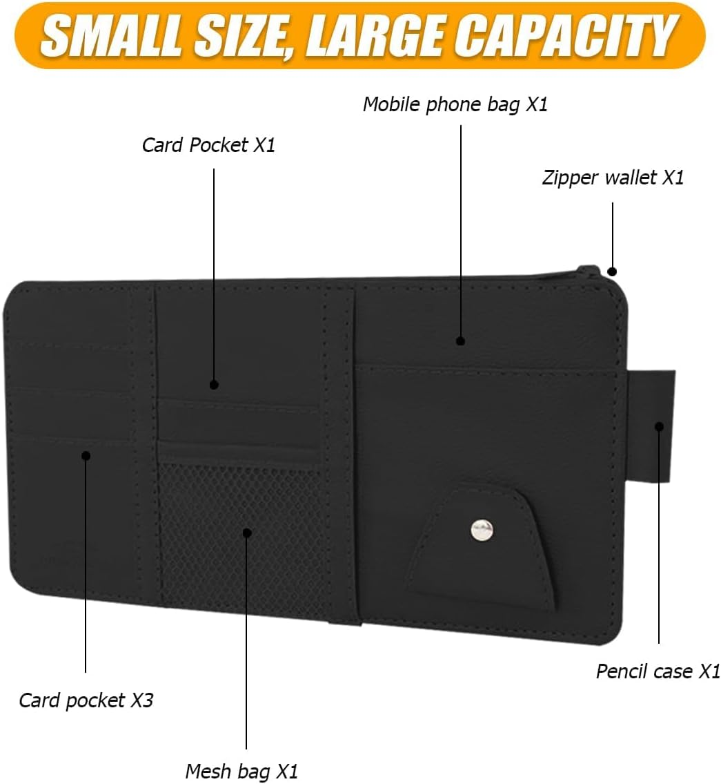 2 PCS Car Organizer Storage CD DVD Cards Sunglasses Decor Registration and Insurance Holder Case Sun Visor Accessories (Black) - Black image number 3