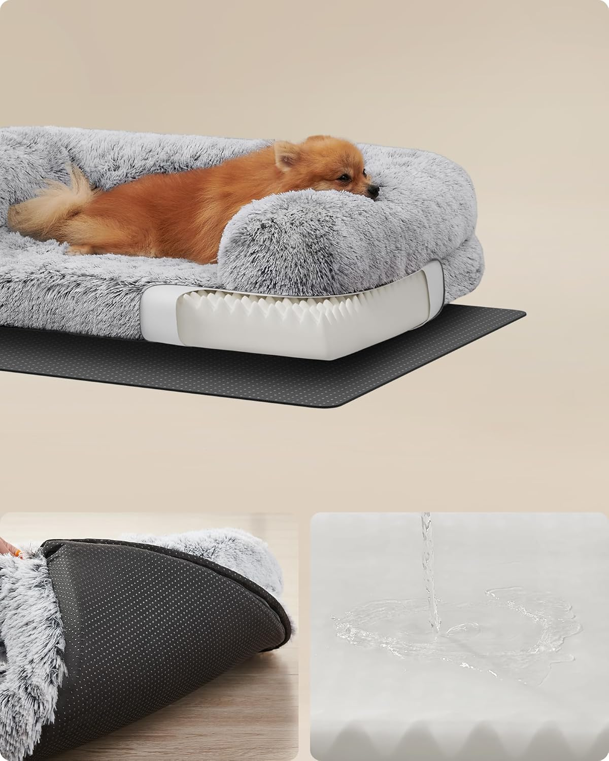 Feandrea Fluffyhug PGW231G01V1 Medium Dog Bed, Dog Mat for Miniature Dogs, Small Dogs, Dog Sofa Convoluted Foam, Removable and Washable Cover, 76 X 58 X 19 Cm, Ombre Grey image number 5