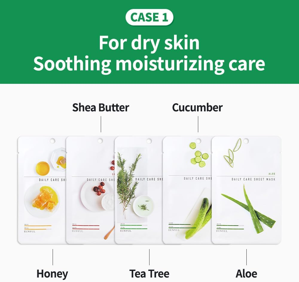 [Pack of 12] EUNYUL Daily Care Facial Sheet Mask Pack (12 Types) Vegan Cosmetics Korean Skincare Hydrating & Nourishing & Natural Ingredients for All Skin Types image number 4