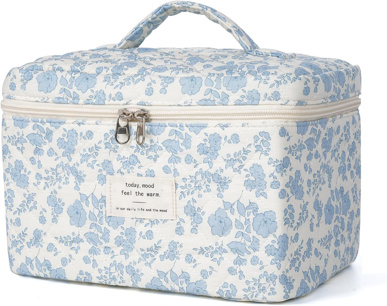 Makeup Bag, Quilted Makeup Bag,Large Floral Cosmetic Bag for Women,Cotton Makeup Bag Set,Flower Travel Toiletry Bag., Cherry, 3PCS