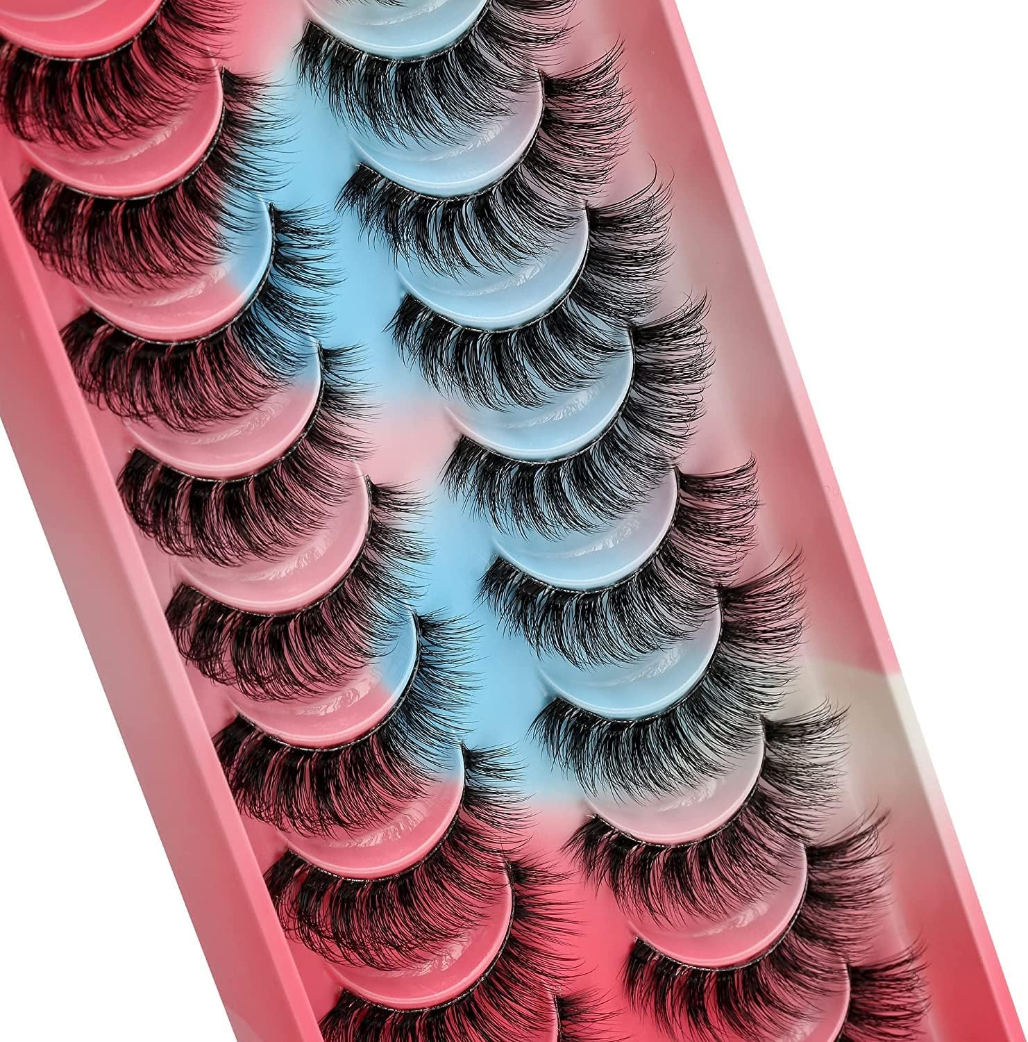 Clear Band Russian Strip Eyelashes C/D Curl Wispy Fluffy Mink Lashes 3D Fluffy Eyelash Manga Lashes Natural Looking False Eyelashes That Look like Individual Clusters Mink Eye Lashes Pack (AG04) image number 4