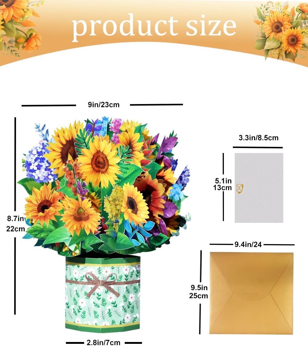 Magic Ants Happy Mothers Day Card, 3D Sunflowers Flower Bouquet Pop up Card, 3D Mothers Day Greeting Cards, Card for Mom Wife, Birthday Card for Women image number 2