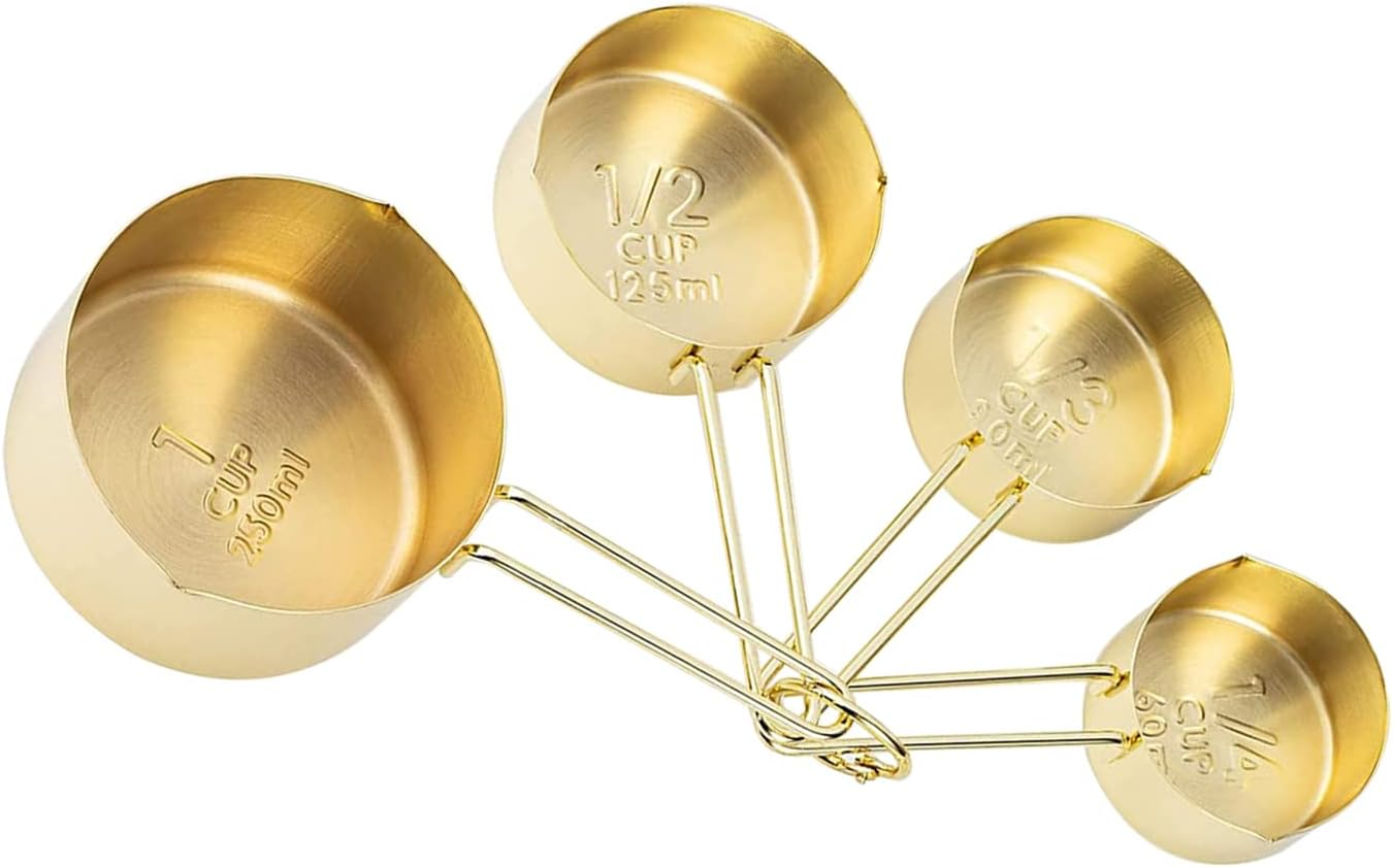 4Pcs Stainless Steel Measuring Cups Set Kitchen Accessories Baking Tea Coffee Measuring Tools (Gold-4Pcs)