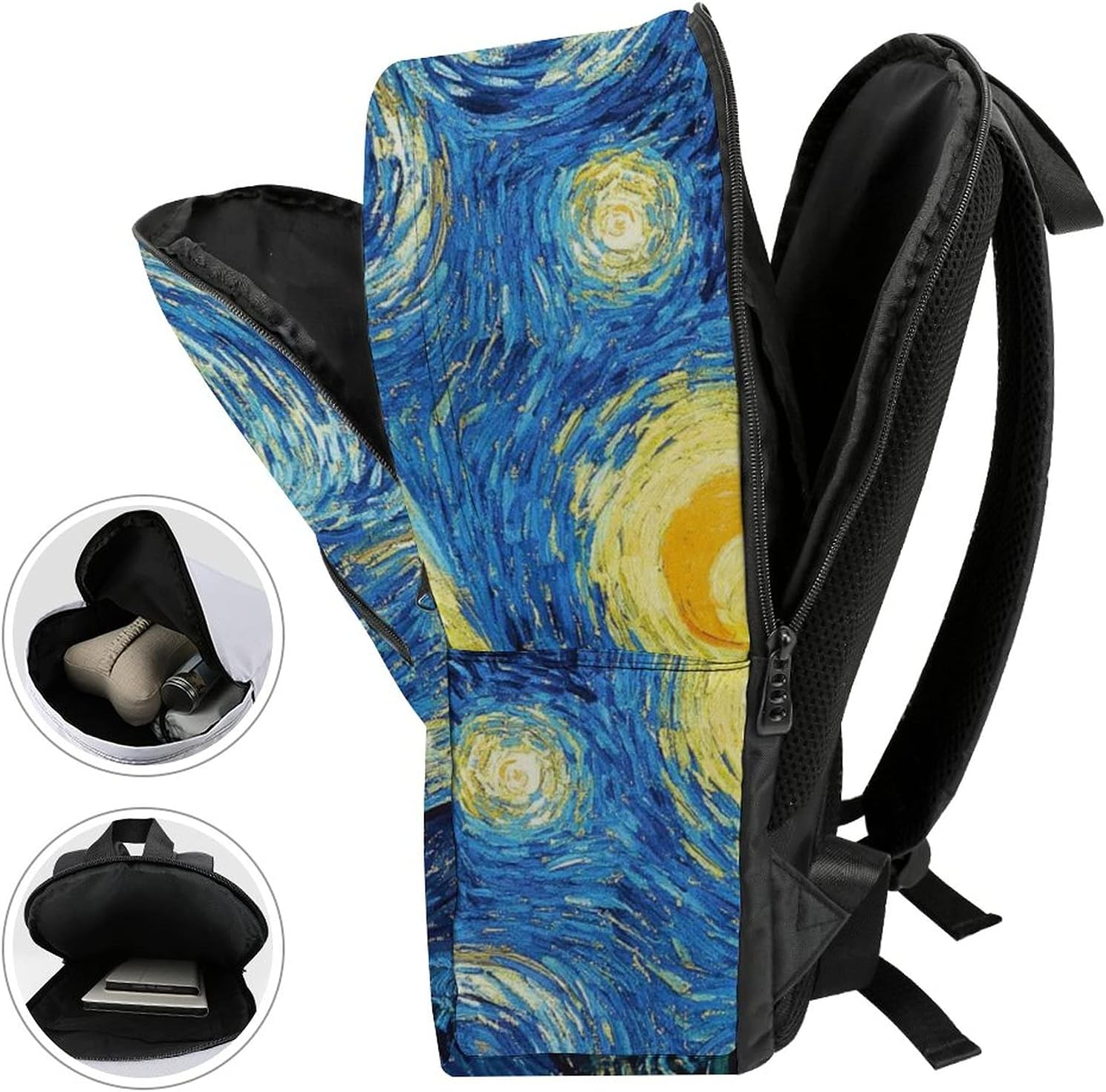 Oxford Cloth Half Full Print Backpack Vincent Van Gogh School Backpack for Girls,Adjustable Shoulder Waterproof