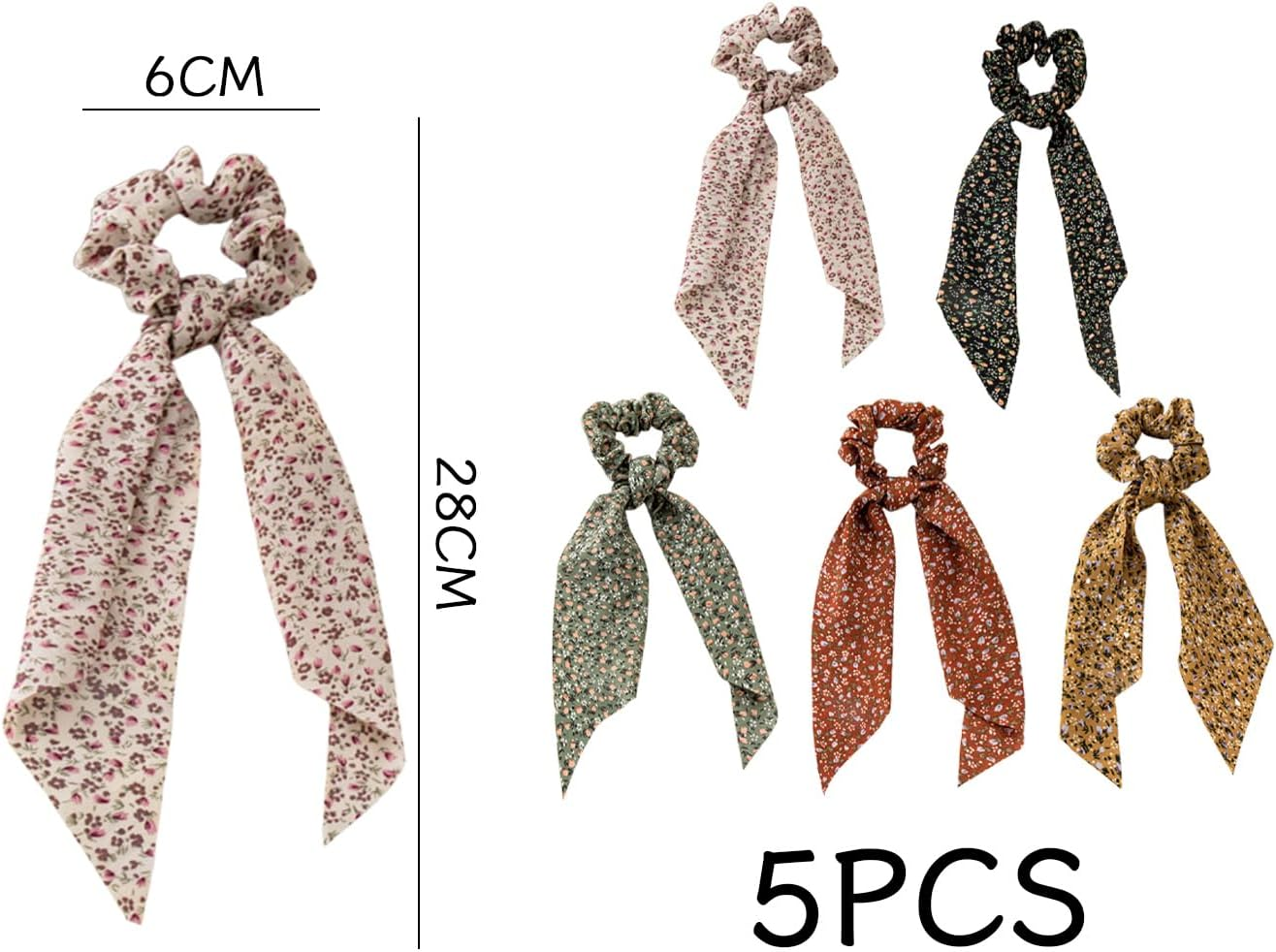 Pack of 5 Bow Streams Hair Ring, Floral Printed Hair Ring, Simple and Eleer Headpiece, Women'S Hair Accessories image number 3