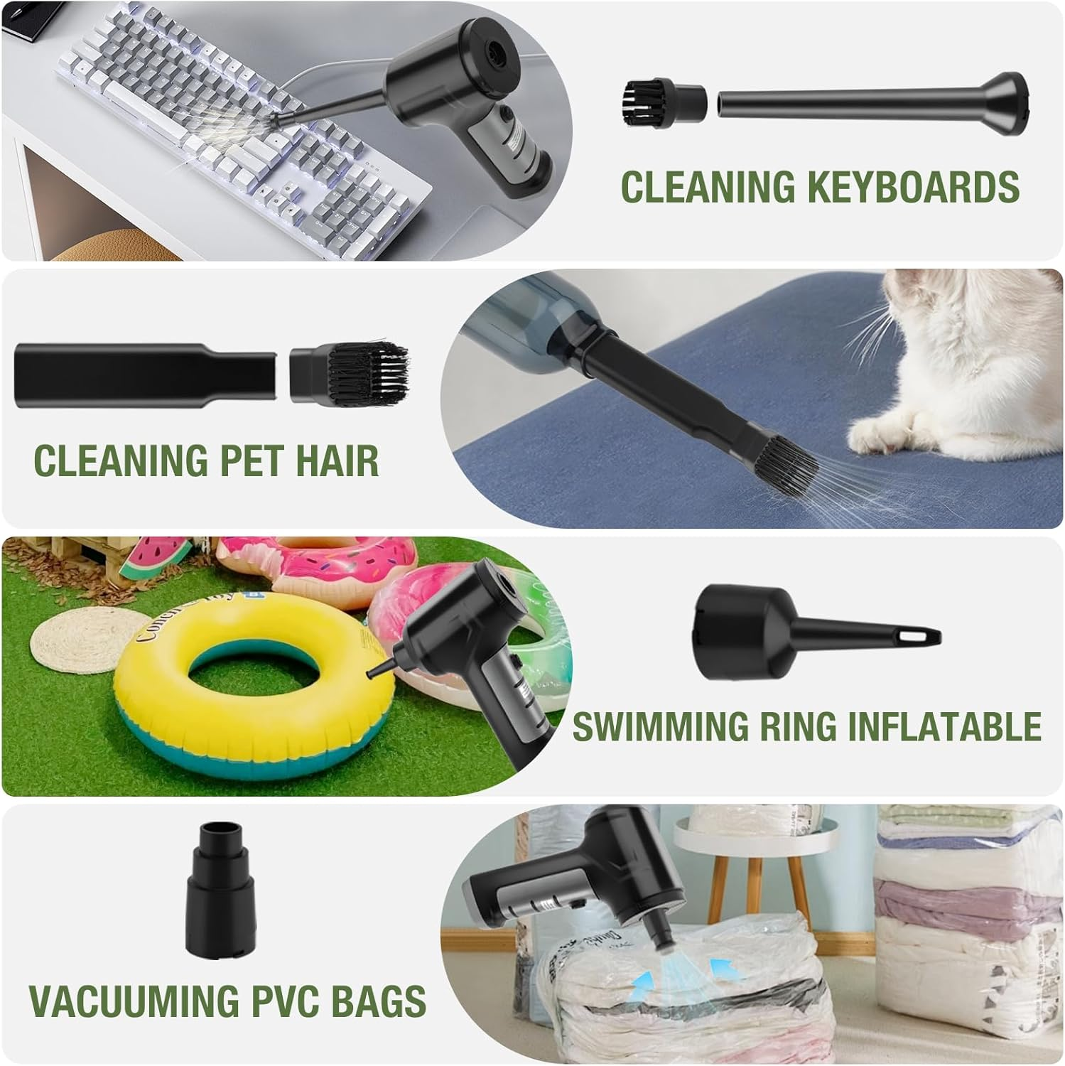 Handheld Vacuum Cordless, 13000PA 4 in 1 Portable Car Vacuum, Mini Vacuum Cleaner, Handheld Pet Vacuum, with Brushless Motor, for Car/Office/Home/Pet/Keyboard