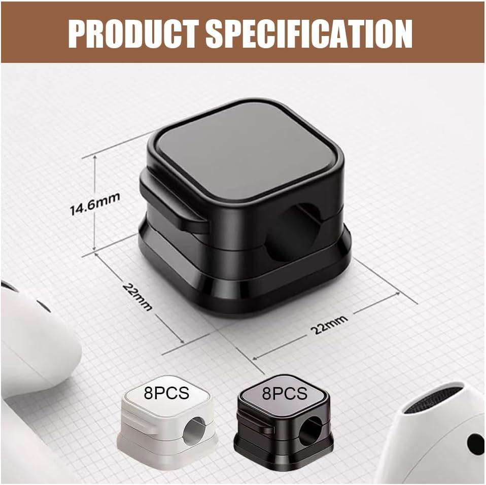 8 Pcs Magnetic Cable Clips Adhesive Cord Management Holder, Charger Cable Tidy Holder Storage Clip, Wire Desk Organizer for Phone, Home Office Kitchen image number 2