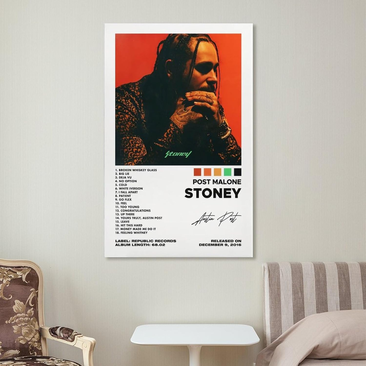 QUANQIUYING Post American Malone Rapper Canvas HD Wall Mount Poster Decoration Wall Art Posters, Suitable for Living Room Bedroom, Etc. 12X18Inch(30X45Cm) image number 2