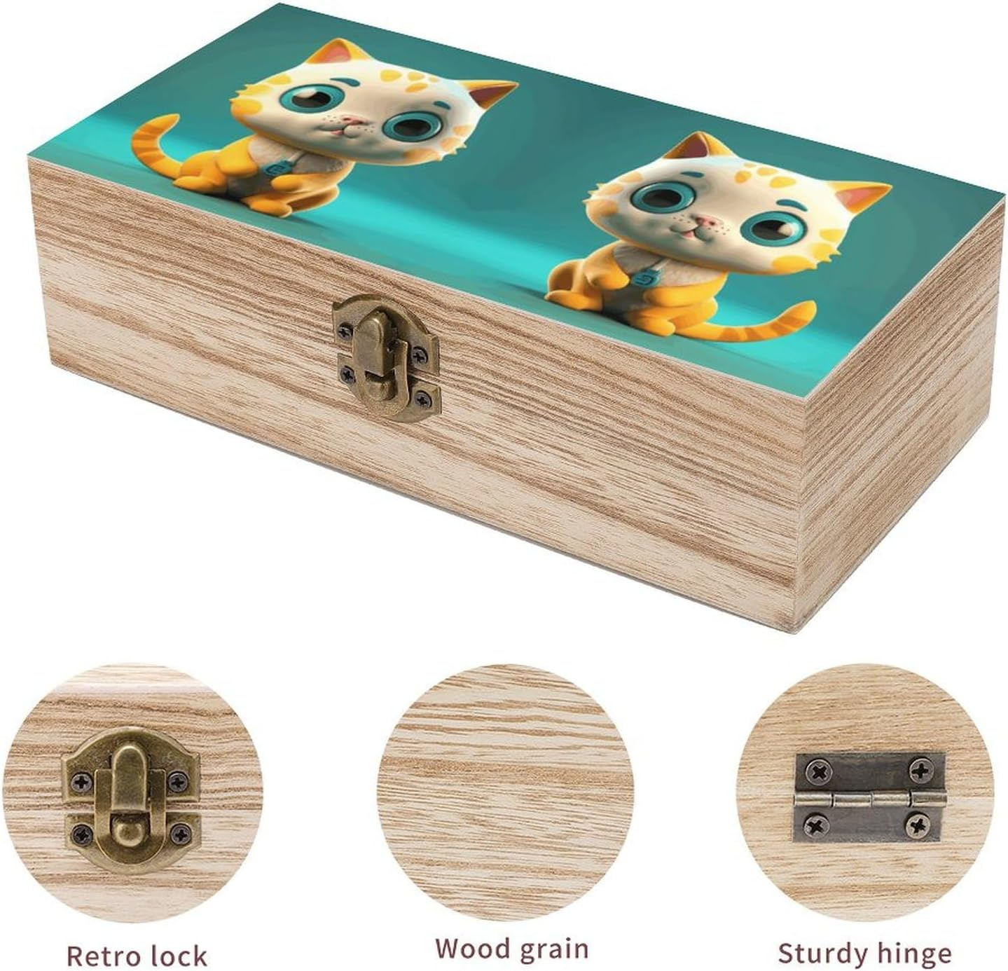 Blue Eyes Cat Wooden Box Wood Wedding Keepsake Boxes with Lids Small Decorative Boxes Lightweight Wooden Memory Storage Box for Crafts Keepsakes Jewelry Photo Letter Storage image number 1