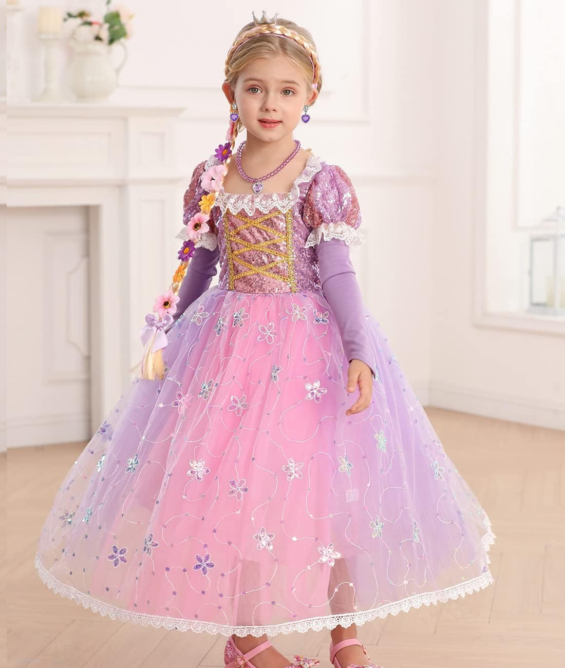 Girls Princess Dress up Birthday Party Luxury Cosplay Costume Outfit with Accessories image number 5