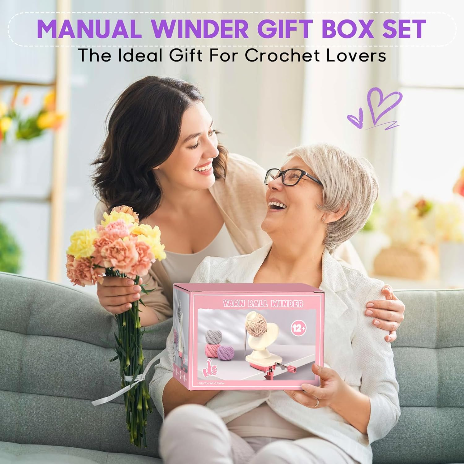 Anti-Slip Yarn Winder, Yarn Ball Winder for Crocheting, Efficiently Make Neat Yarn Cake, Yarn Winder with Lower Noise for Fiber and Wool Thread Balls, Knitting Lover'S Helper Gift (Purple) image number 1